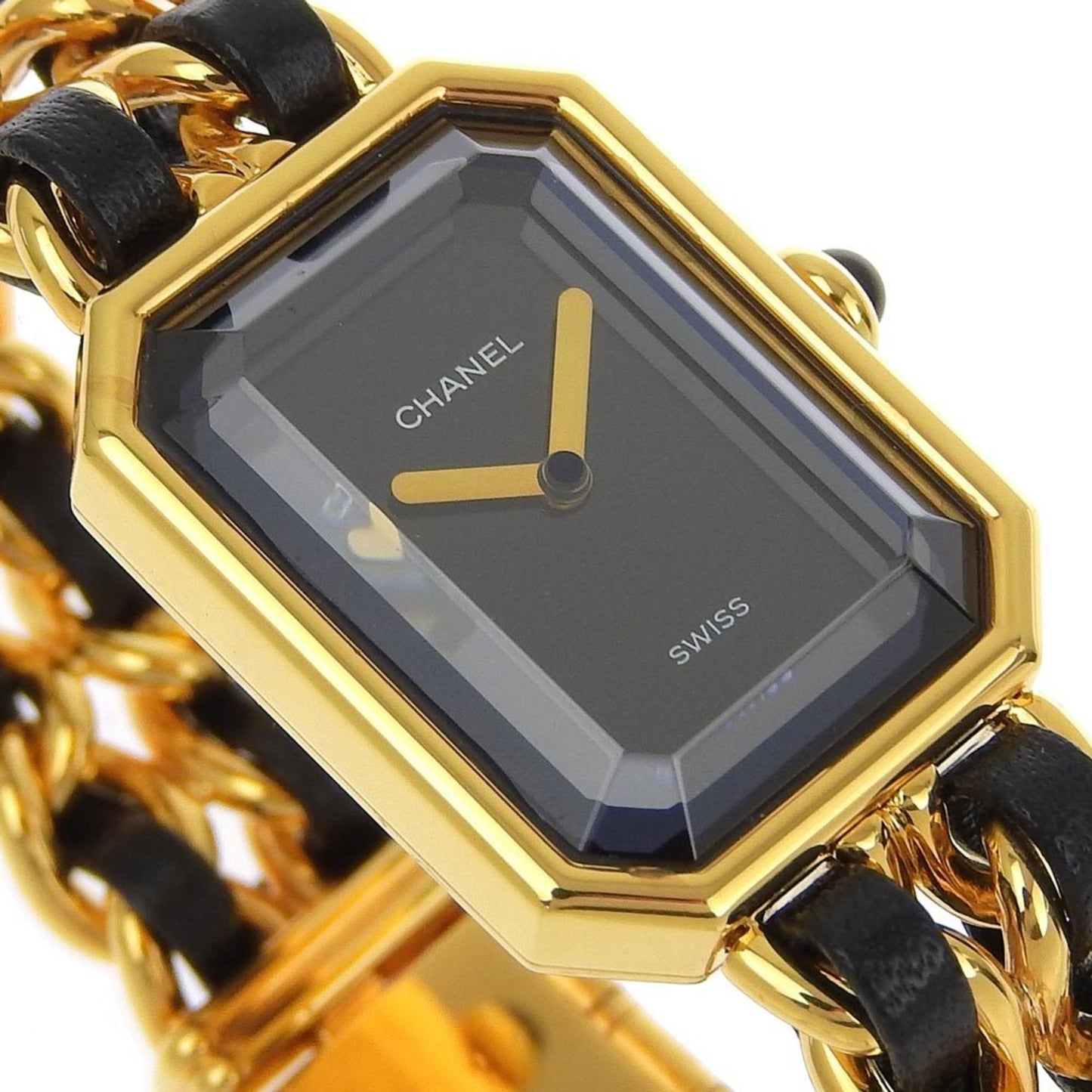 Chanel Chanel Premiere S Watch H0001 Gold-Plated X Leather Quartz Analog Display Black Dial