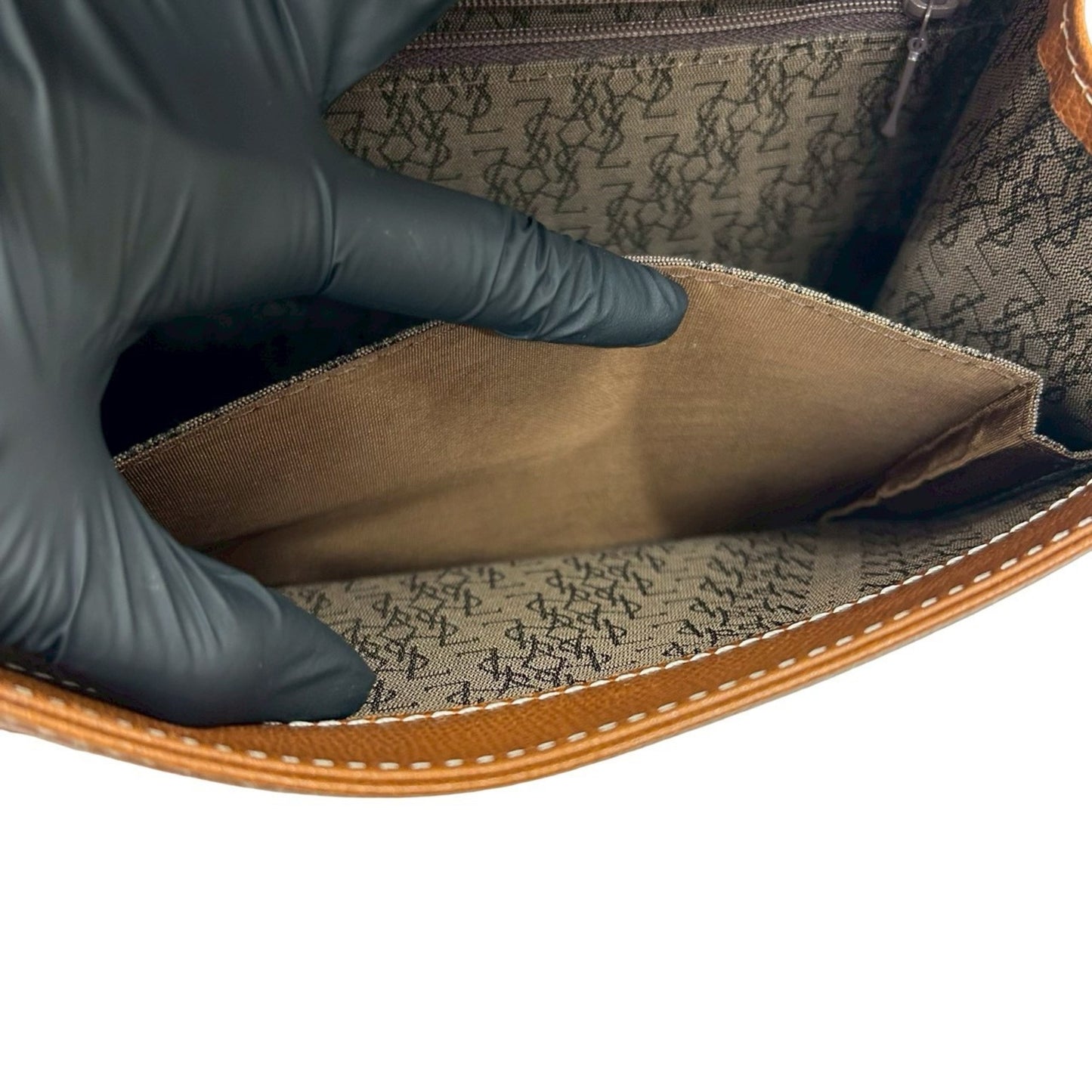 Yves Saint Laurent Ysl Logo Stitched Leather Handbag Tote Bag Brown 29006