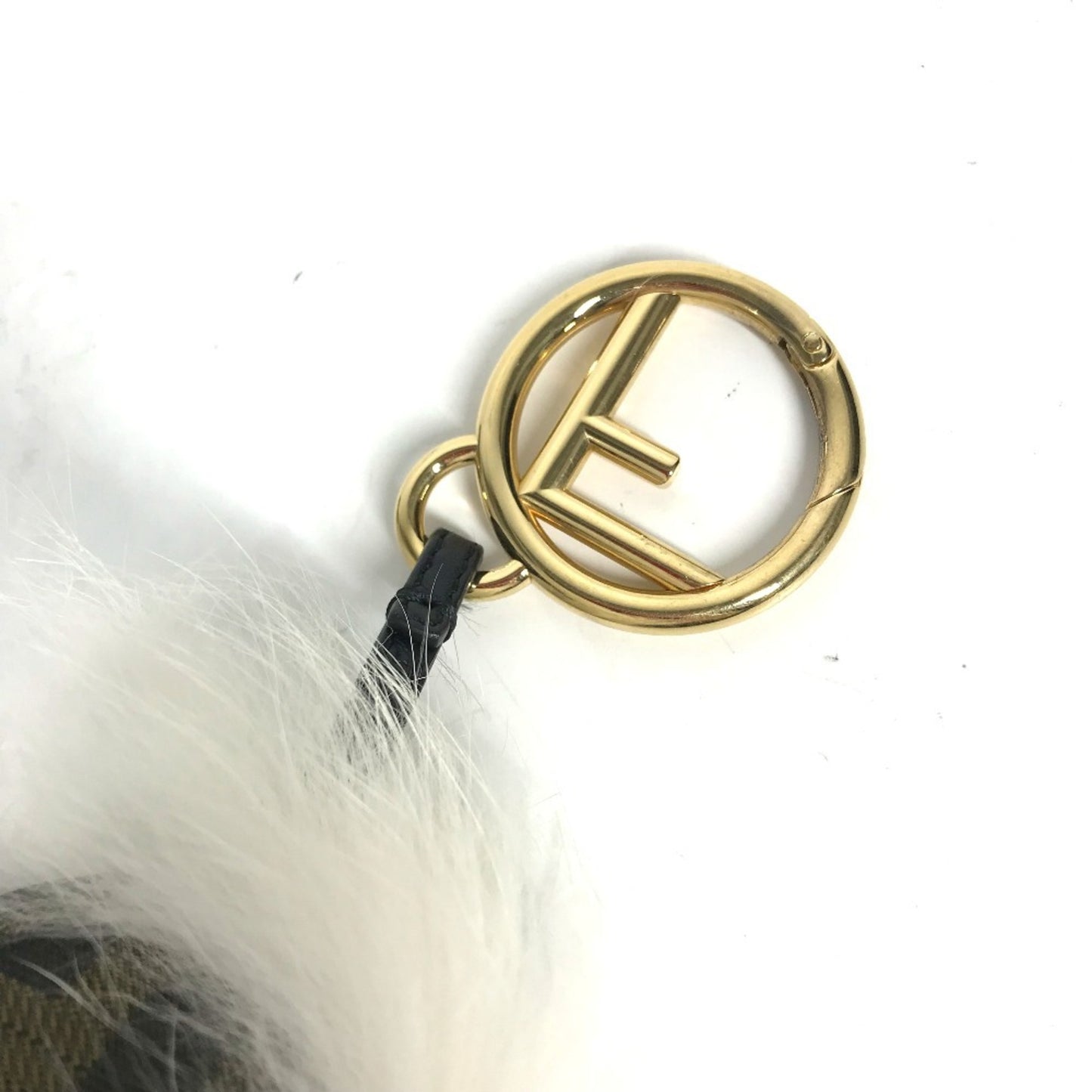 Fendi Fendi Fur Rhinestone Zucca Logo Monster Space Monkey Keychain Bag Charm Canvas
