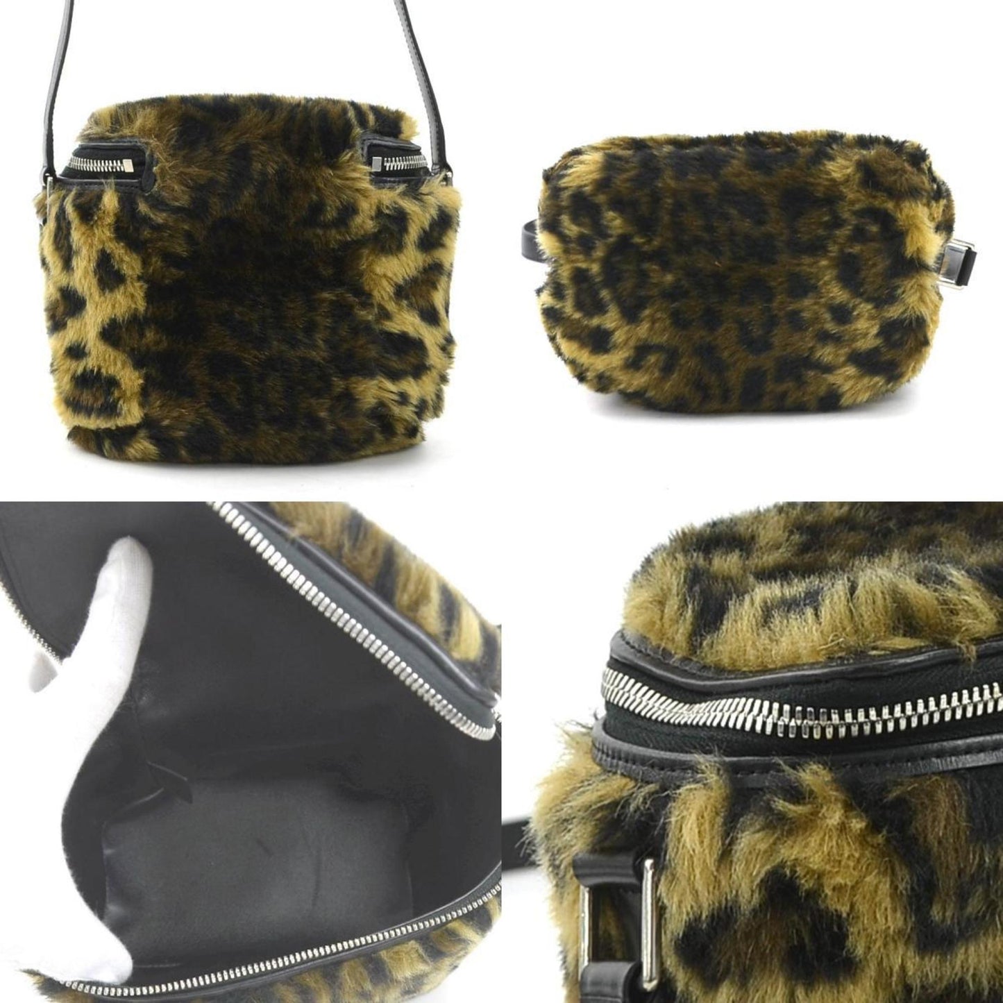 Celine Shoulder Bag Fur Leather Black X Brown