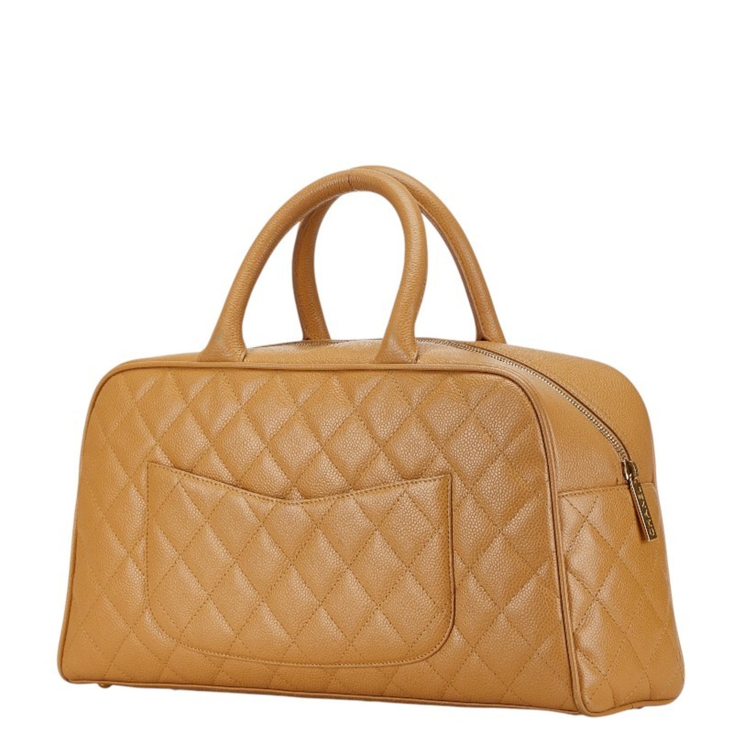 Chanel Matelasse Coco Mark Bowling Bag Handbag Beige Caviar Skin