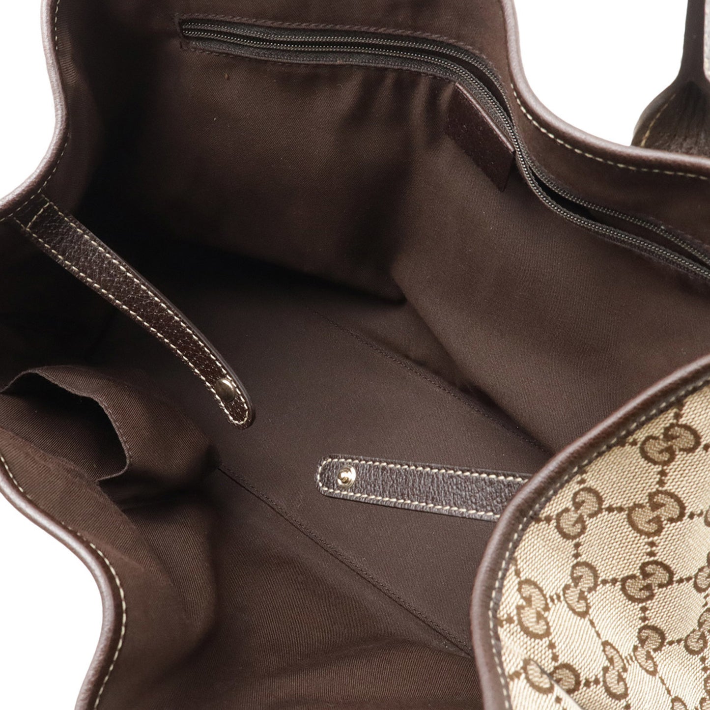 Gucci Gg Canvas Princess Line Ribbon Tote Bag Shoulder Leather Khaki Beige Dark Brown 163805
