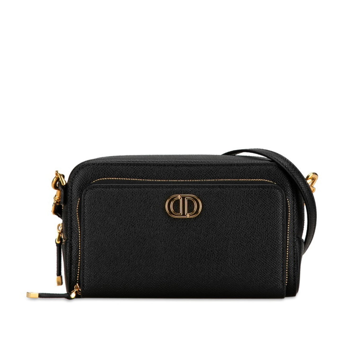 Christian Dior Dior Caro Double Pouch Shoulder Bag Black Leather