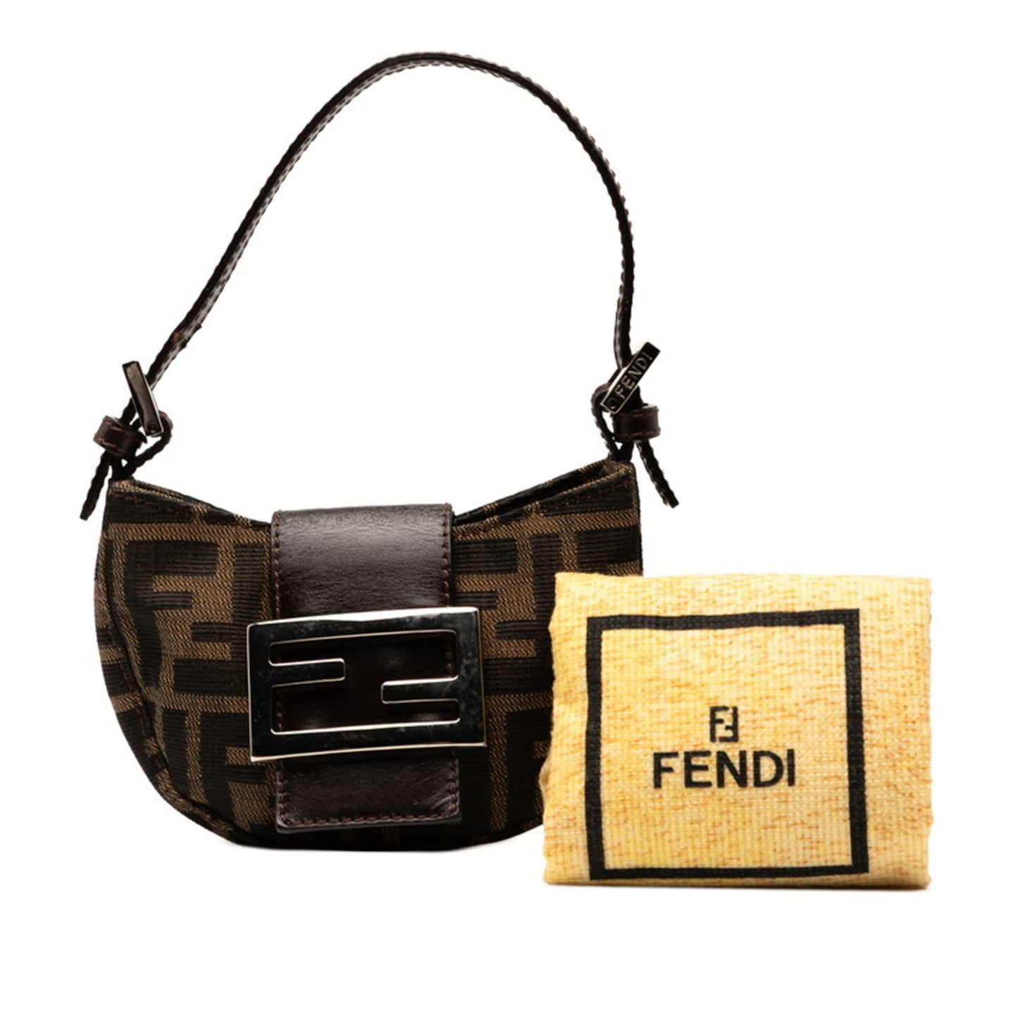 Fendi Zucca Mini Croissant Pouch Handbag 26673 Brown Canvas