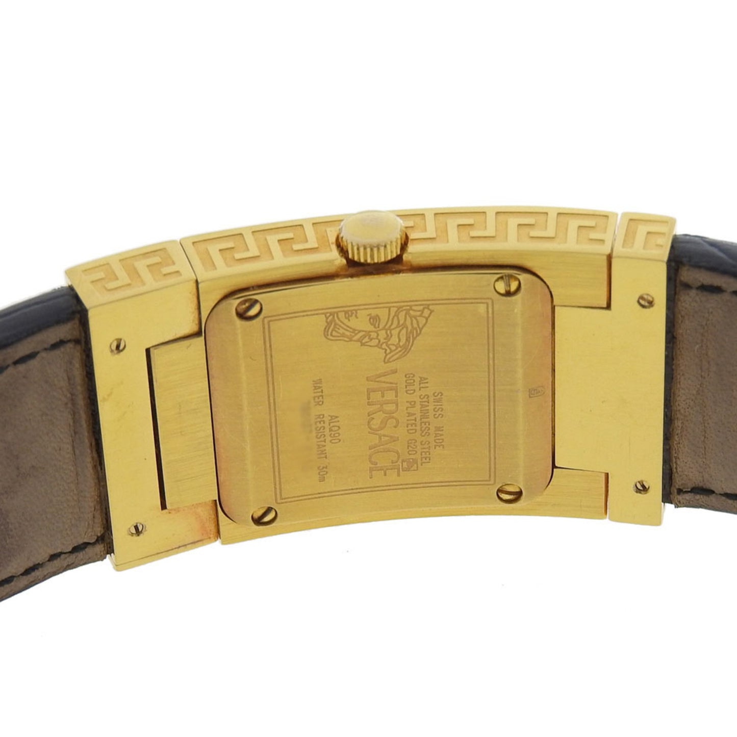 Versace Versace Alq90 Rectangular Black Dial Gp/Leather Quartz Watch Battery
