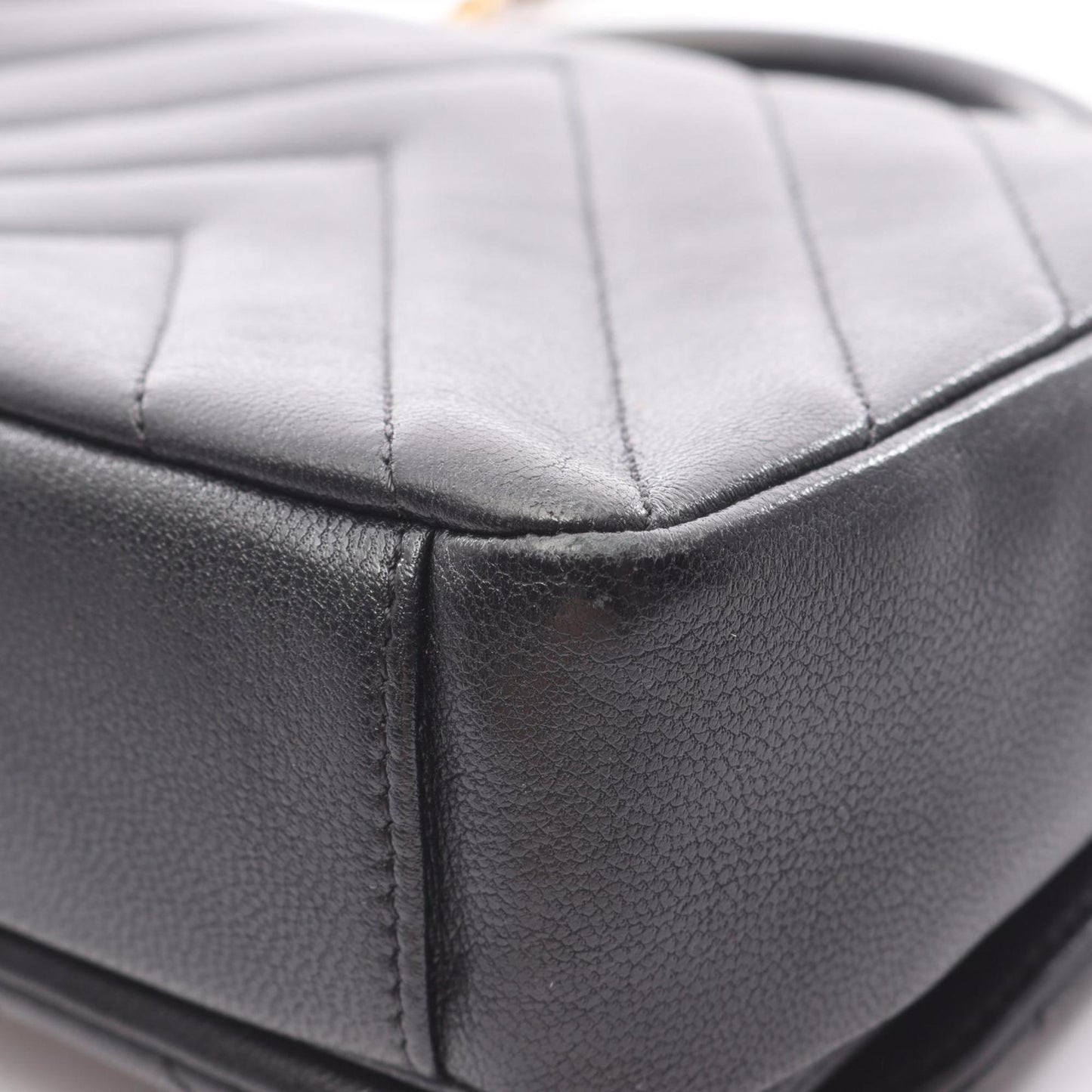 Chanel Chevron V-Stitch Top Handle Shoulder Bag Leather