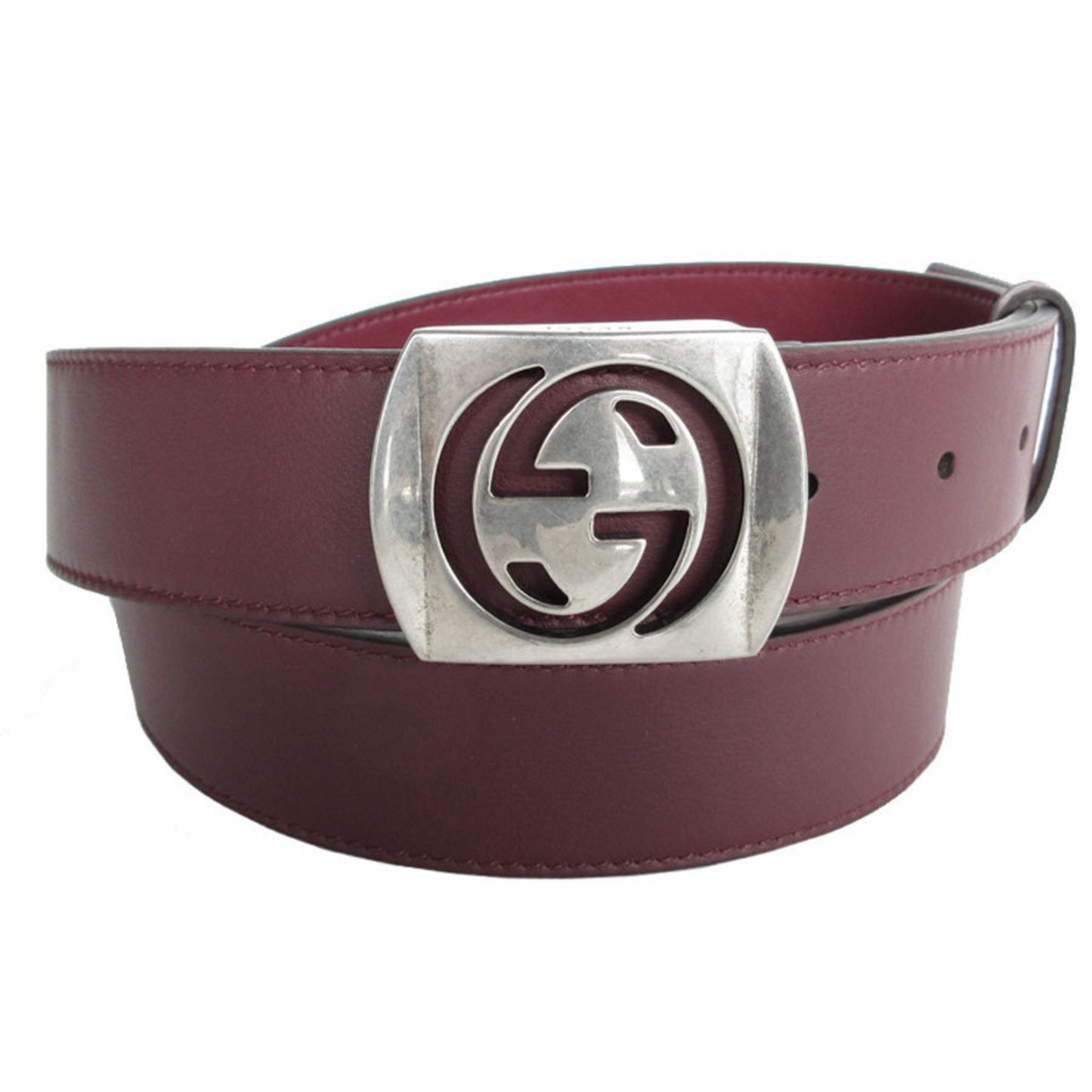 Gucci Belt Leather Metal Burgundy Silver