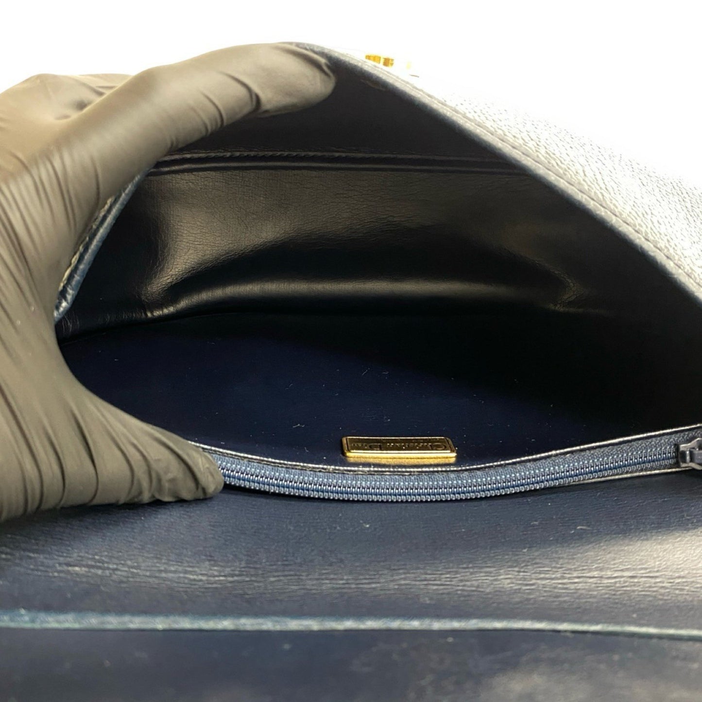 Christian Dior Cd Logo Hardware Leather Genuine Shoulder Bag Pochette Sacoche Navy 31085