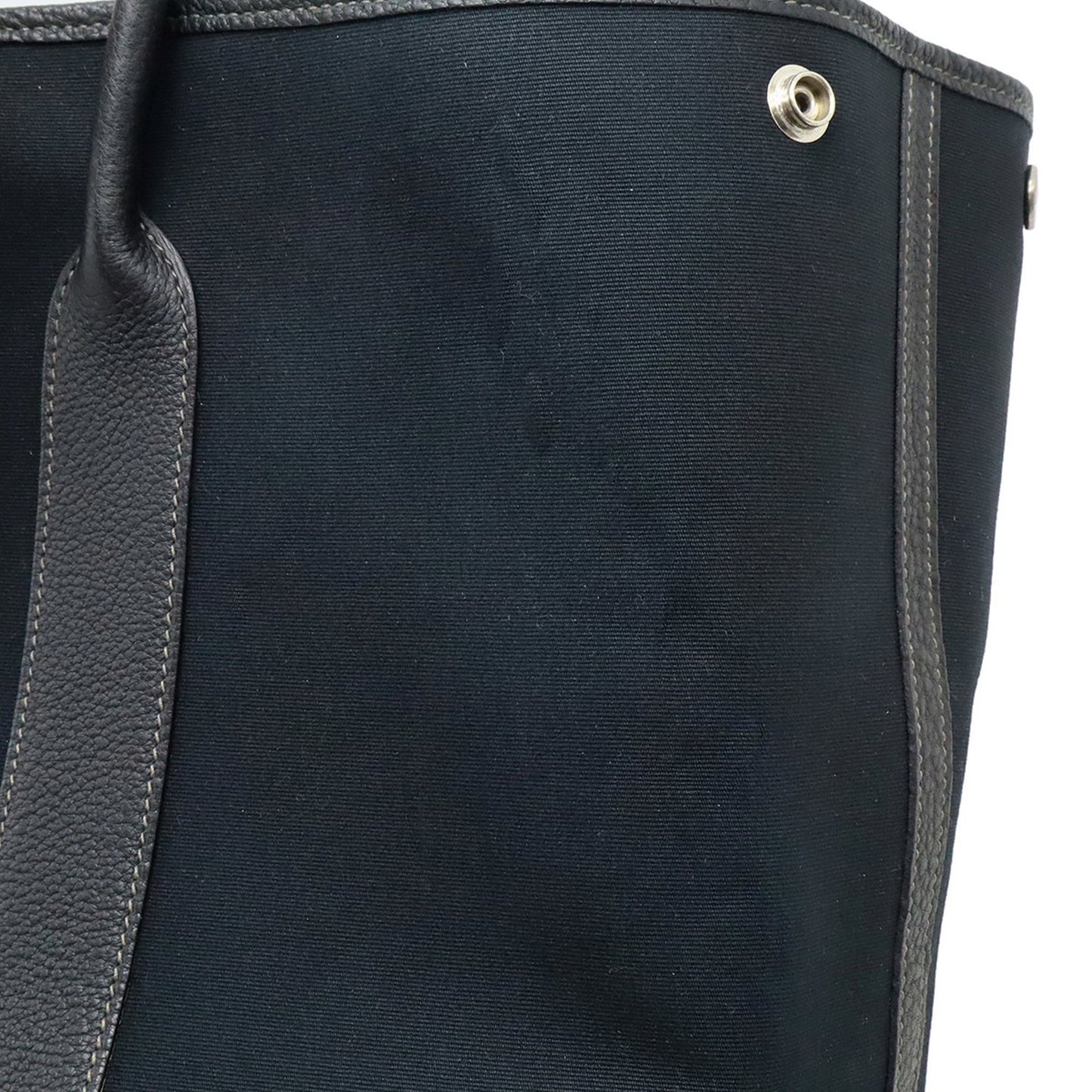 Hermes Garden Pm Tote Bag Handbag Toile Officier Canvas Leather Black