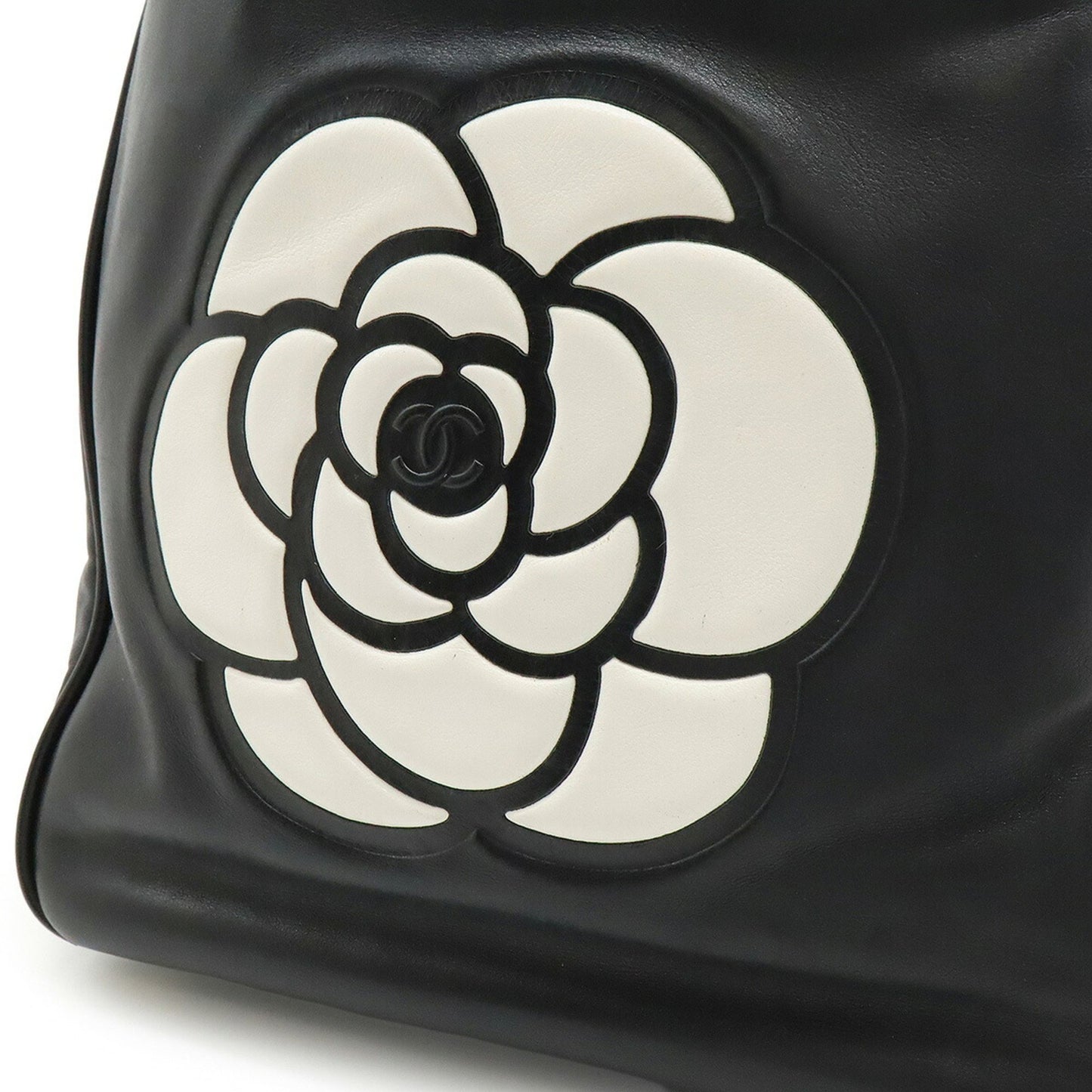 Chanel Camellia Tote Bag Shoulder Leather Black White A20856