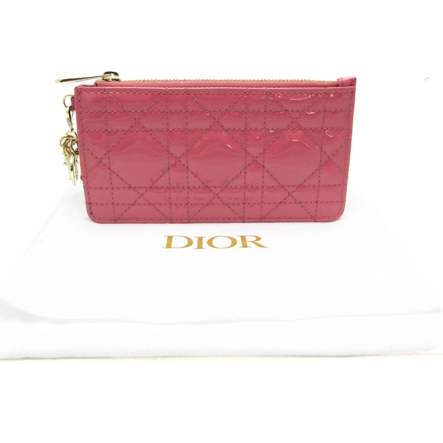 Christian Dior Lady Dior Cannage Coin Case S0478Ovrb Patent Leather Card Case Pink