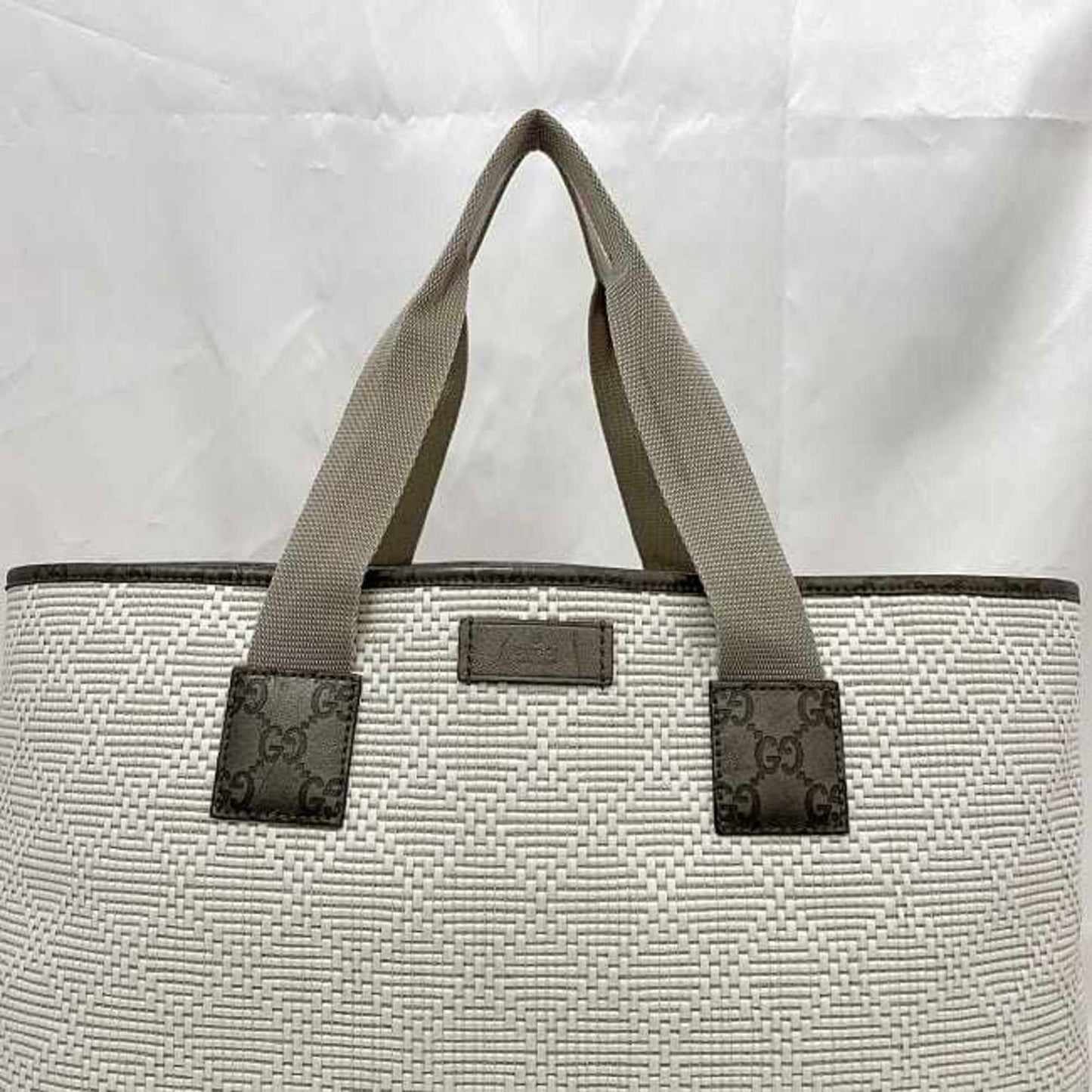Gucci Tote Bag Ec-23661 White Beige Khaki Shimmer Line 289626 Pvc Leather 498879 Gucci