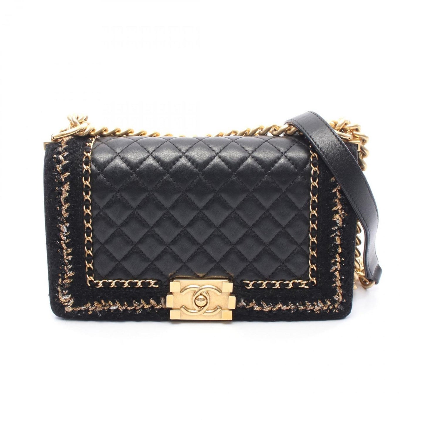 Chanel Boy Chanel Large Matelasse Shoulder Bag In Lambskin Fabric