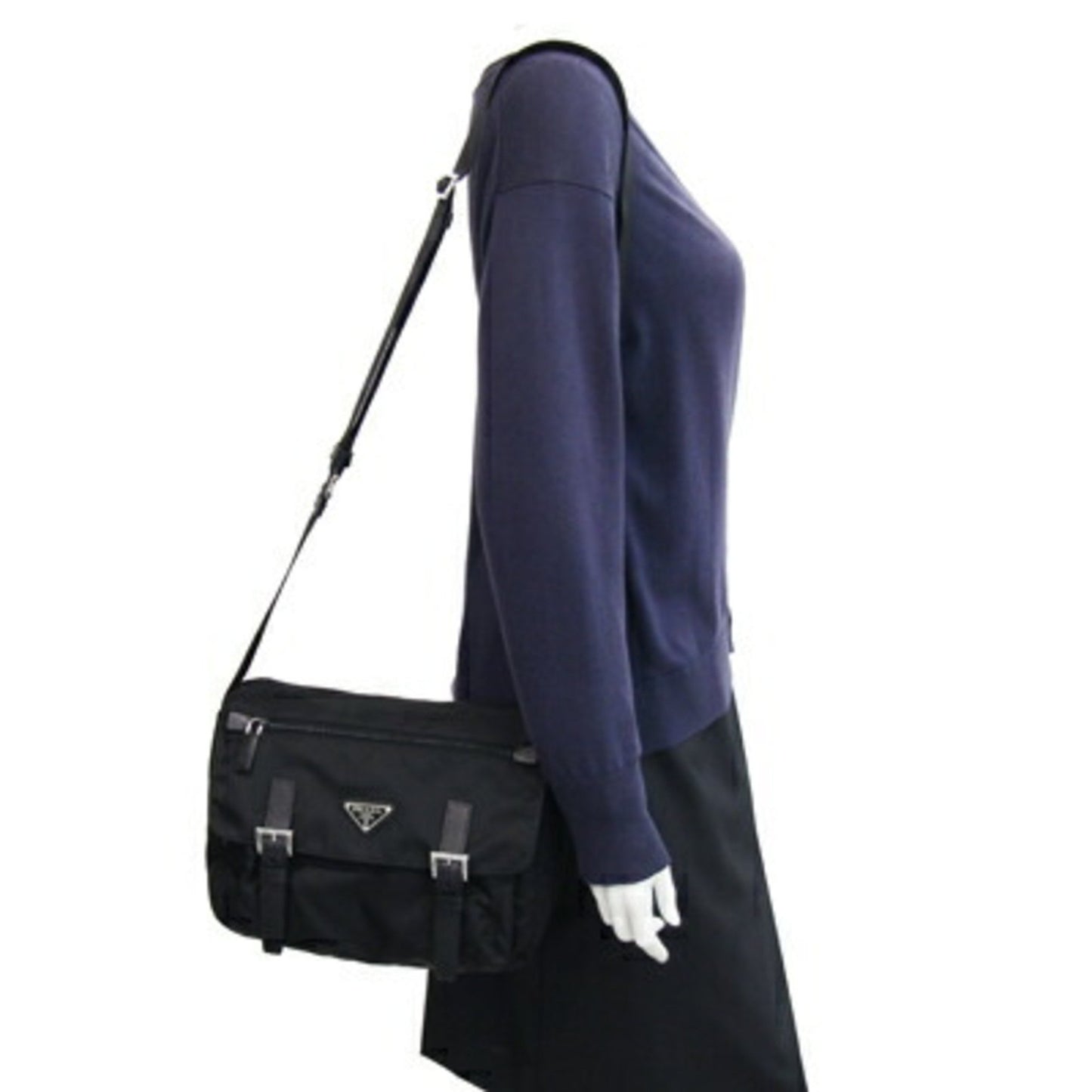 Prada Shoulder Bag Black Nylon Leather Crossbody