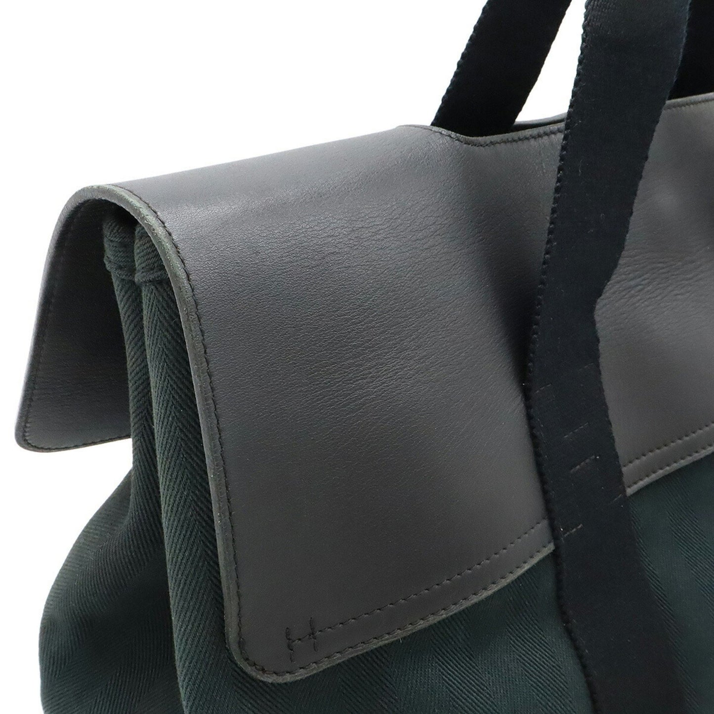 Hermes Valparaiso Mm Handbag Tote Bag In Toile Chevron Leather Black.