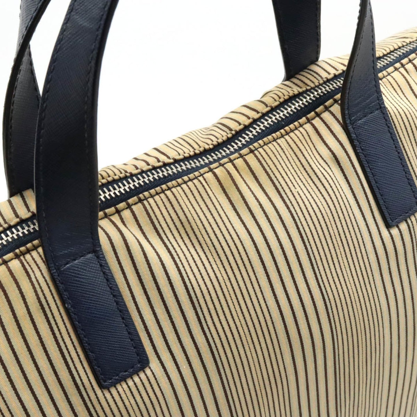 Prada Prada Tote Bag Handbag Shoulder Stripe Canvas Leather Beige Purchased At A Domestic Outlet