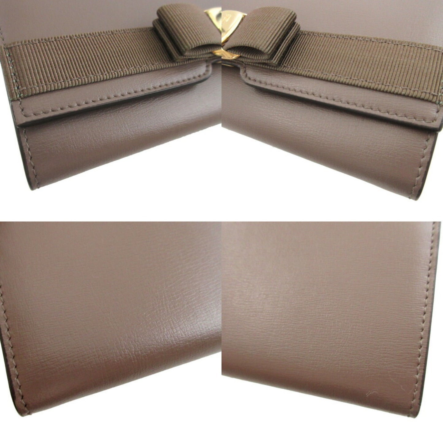 Like New Salvatore Ferragamo Vara Ribbon Leather Grey Bi-Fold Long Wallet 0502Salvatore