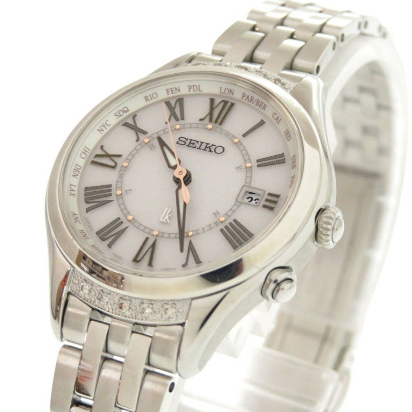 Unused Seiko Lucia Ssvv053 Ss Mocha Pink Solar Radio Wristwatch Silver 0040Seiko