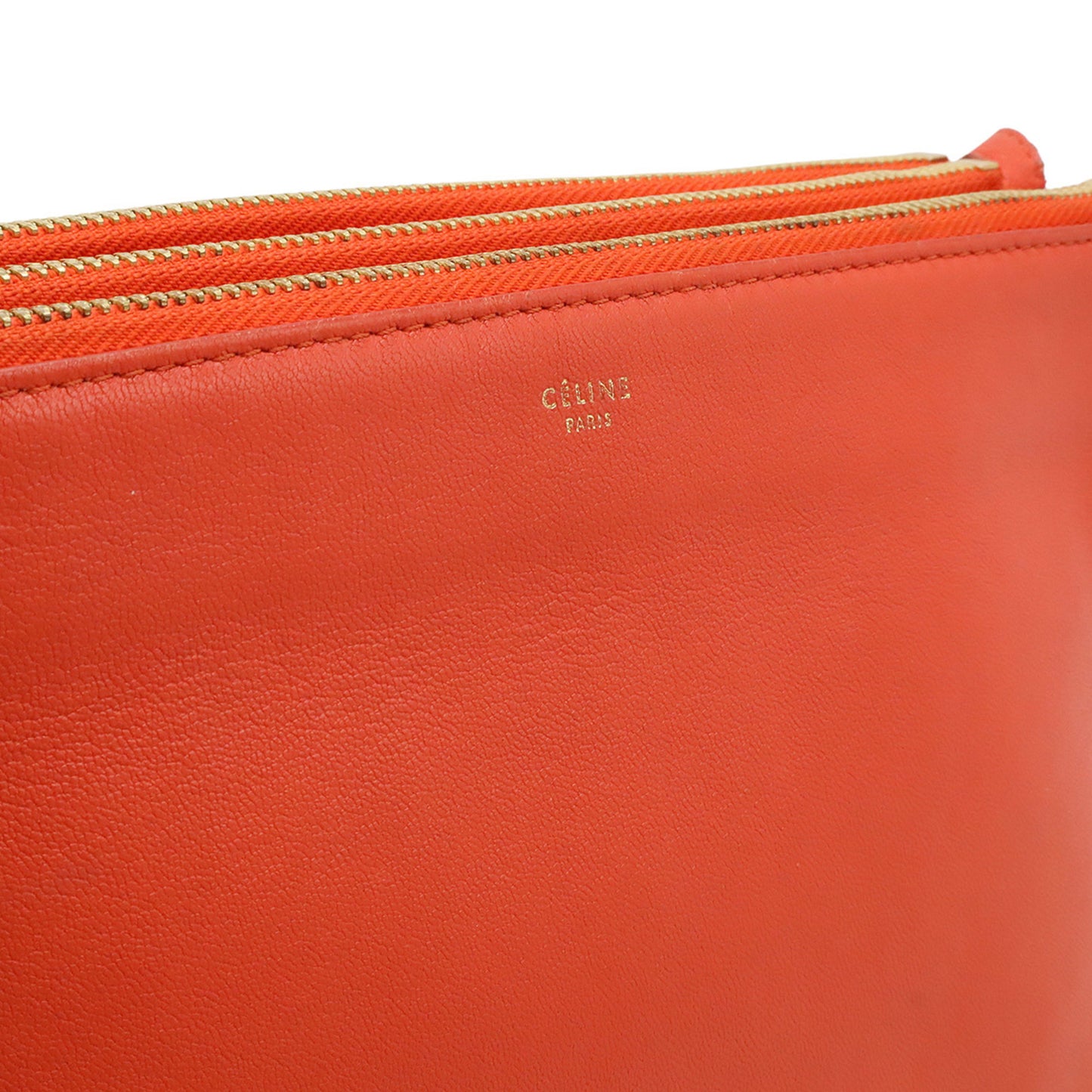 Celine Trio Large Shoulder Bag/Pouch In Orange-Red Leather