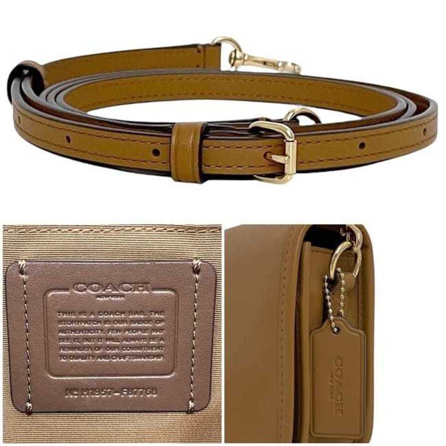 Coach Shoulder Bag Ec-23956 Camel Brown F87768 Leather Crossbody Turnlock Flap