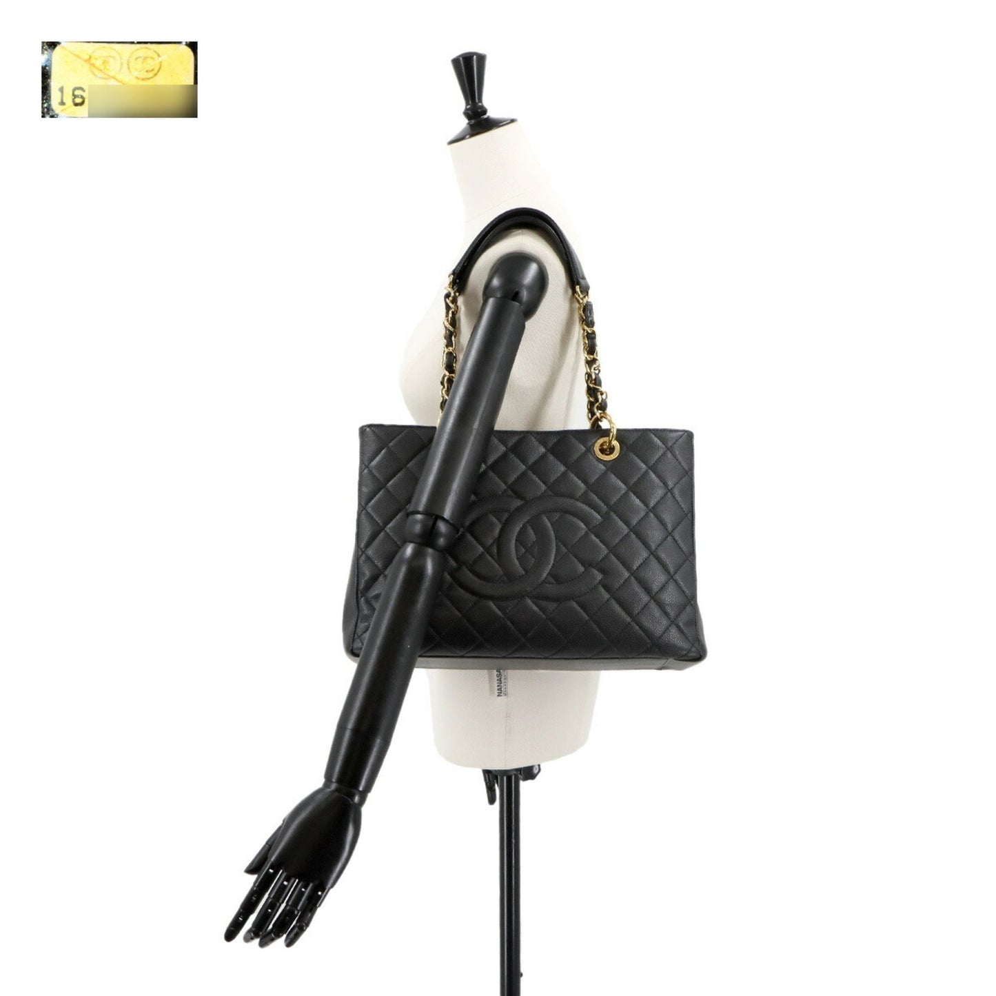 Chanel Matelasse Grand Chain Tote Bag Gst Caviar Leather Black A50995