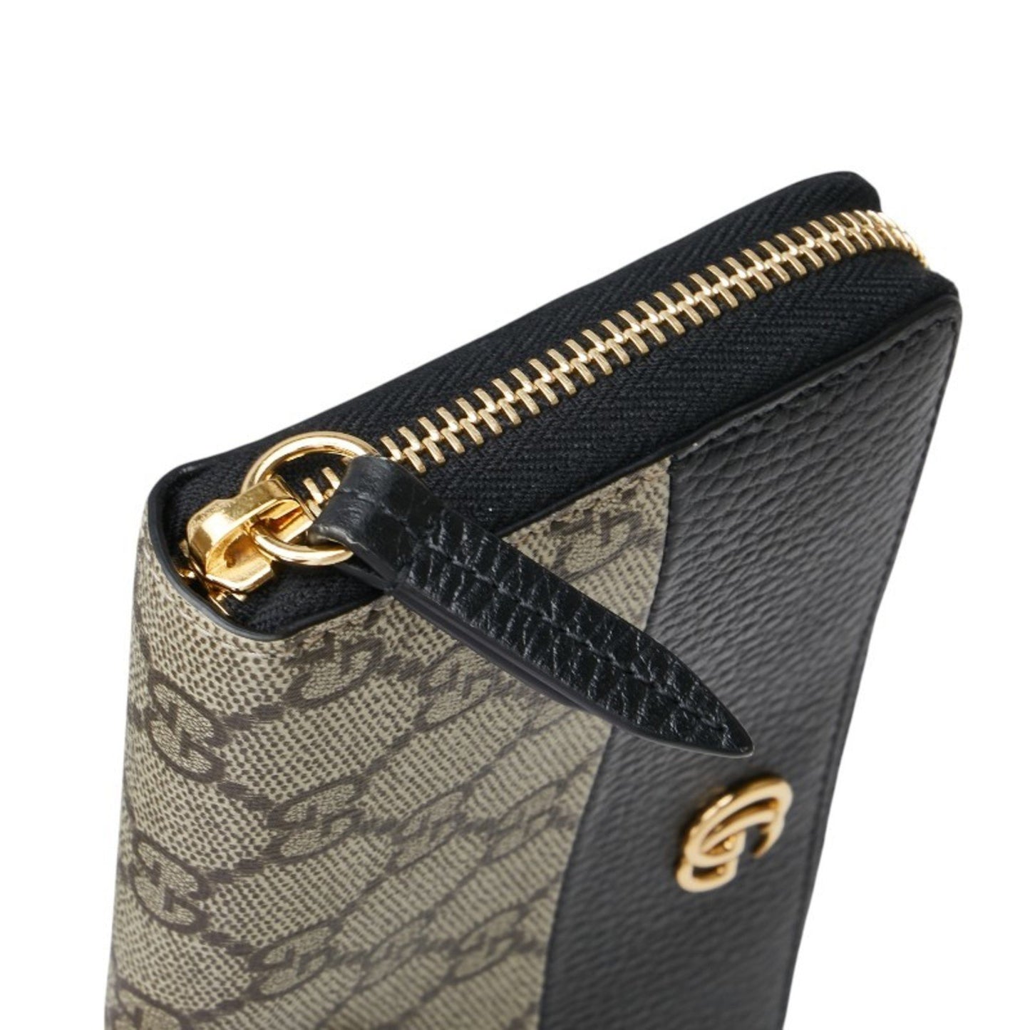 Gucci Gg Supreme Double G Two-Tone Long Wallet With Round Zipper