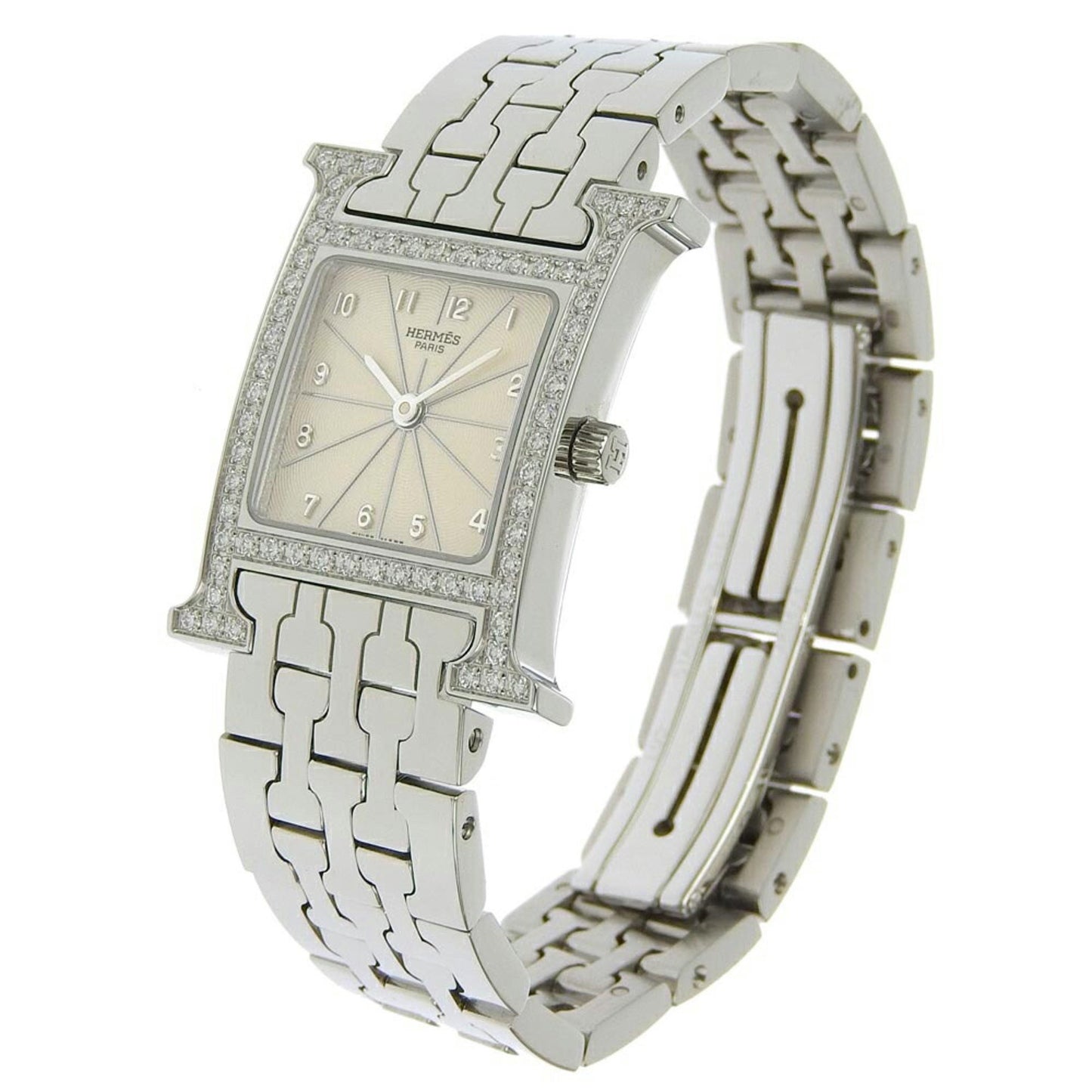 Hermes Hermes H Watch Diamond Bezel Hh1.230 Stainless Steel X Quartz Analog Display Ivory Dial Heure