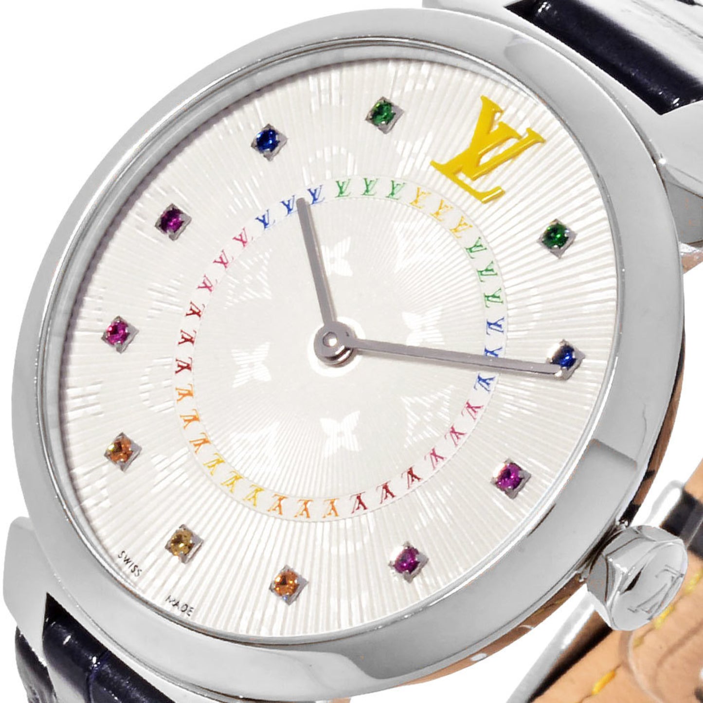 Louis Vuitton Louis Vuitton Qa159Z Tambour Mm Rainbow Watch Quartz Silver Dial Multicolor Ss