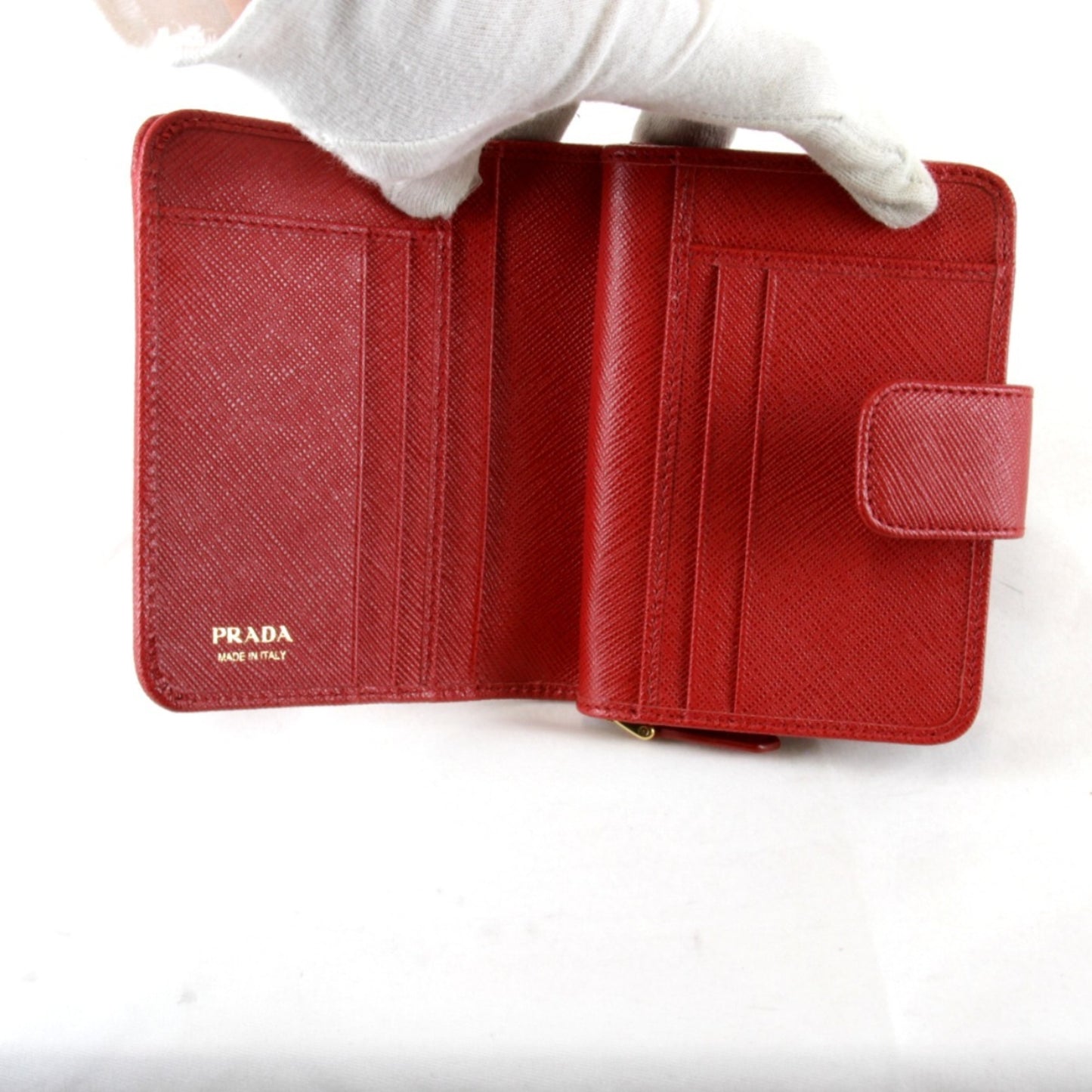 Prada Saffiano Iml018 Bi-Fold Wallet Leather Red