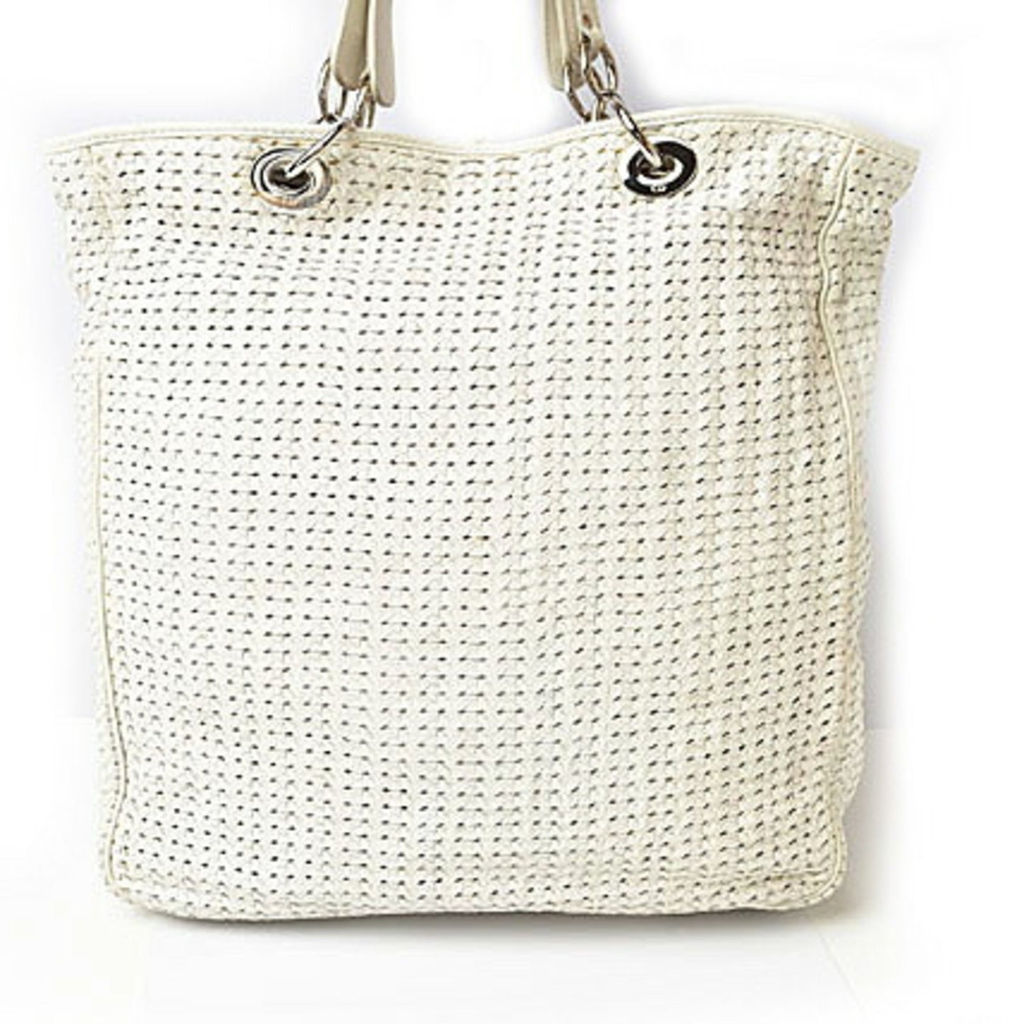 Christian Dior Tote Bag Lady Intrecciato White Silver