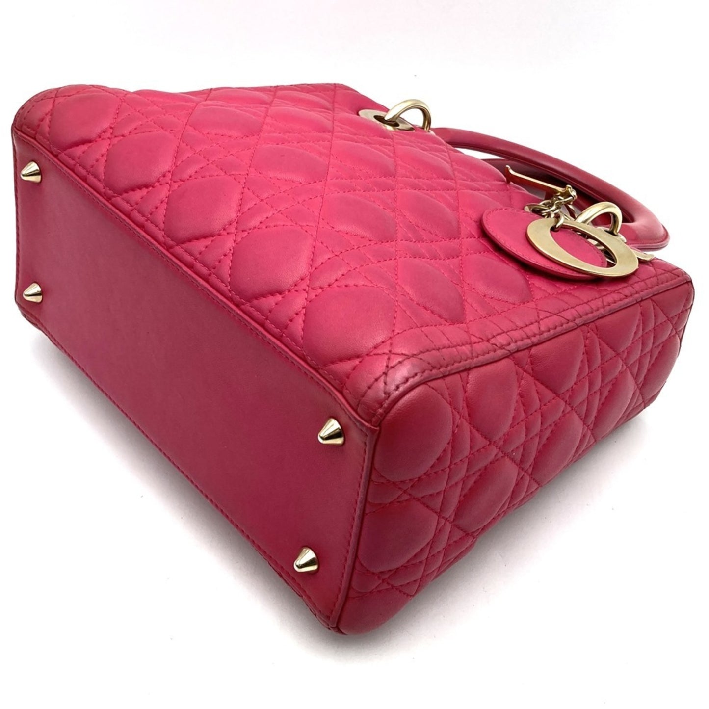 Christian Dior Dior Lady Medium 2Way Shoulder Bag Handbag Leather Pink