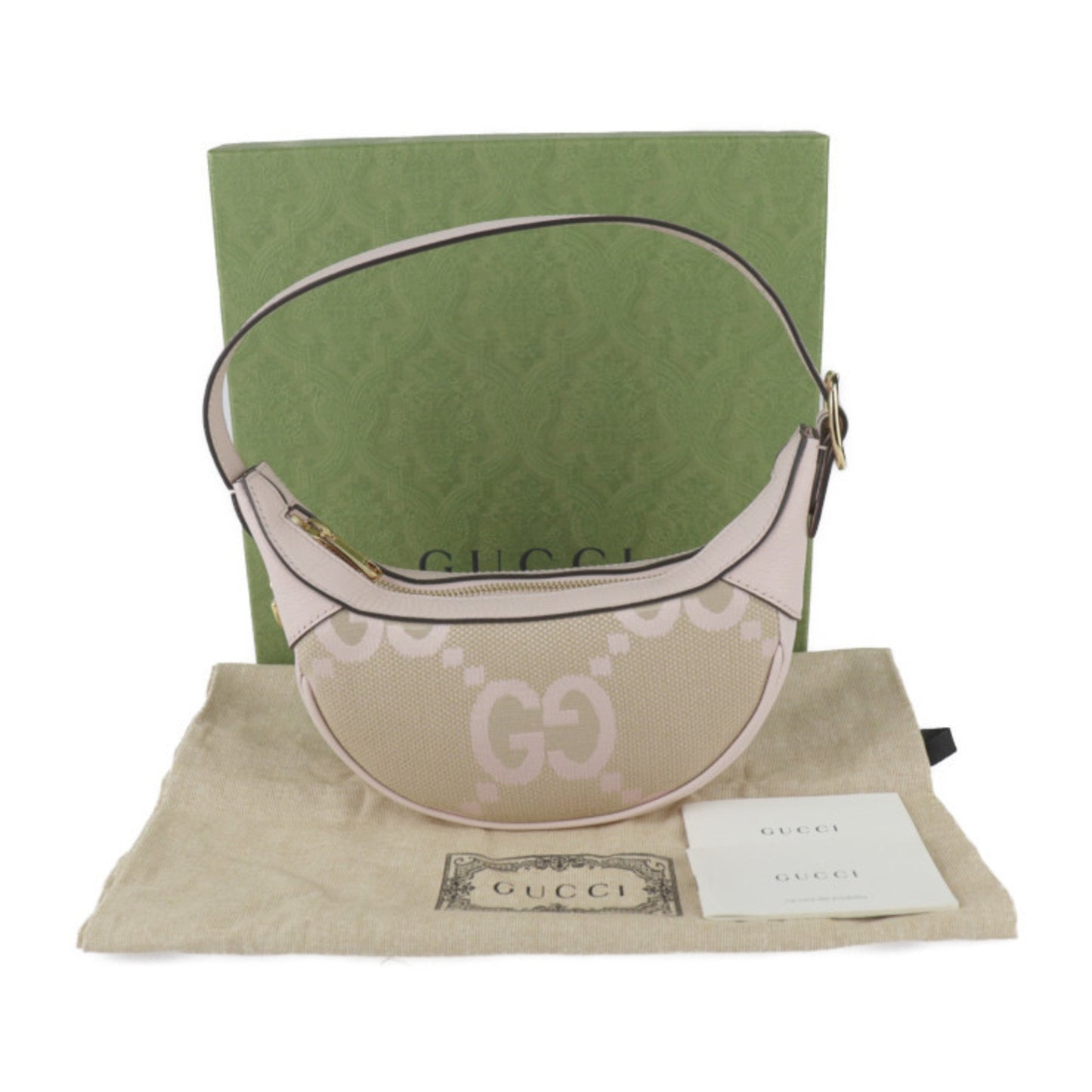 Gucci Gg Jumbo Handbag 658551 Canvas Leather Beige Pink Shoulder Bag R2425123010097