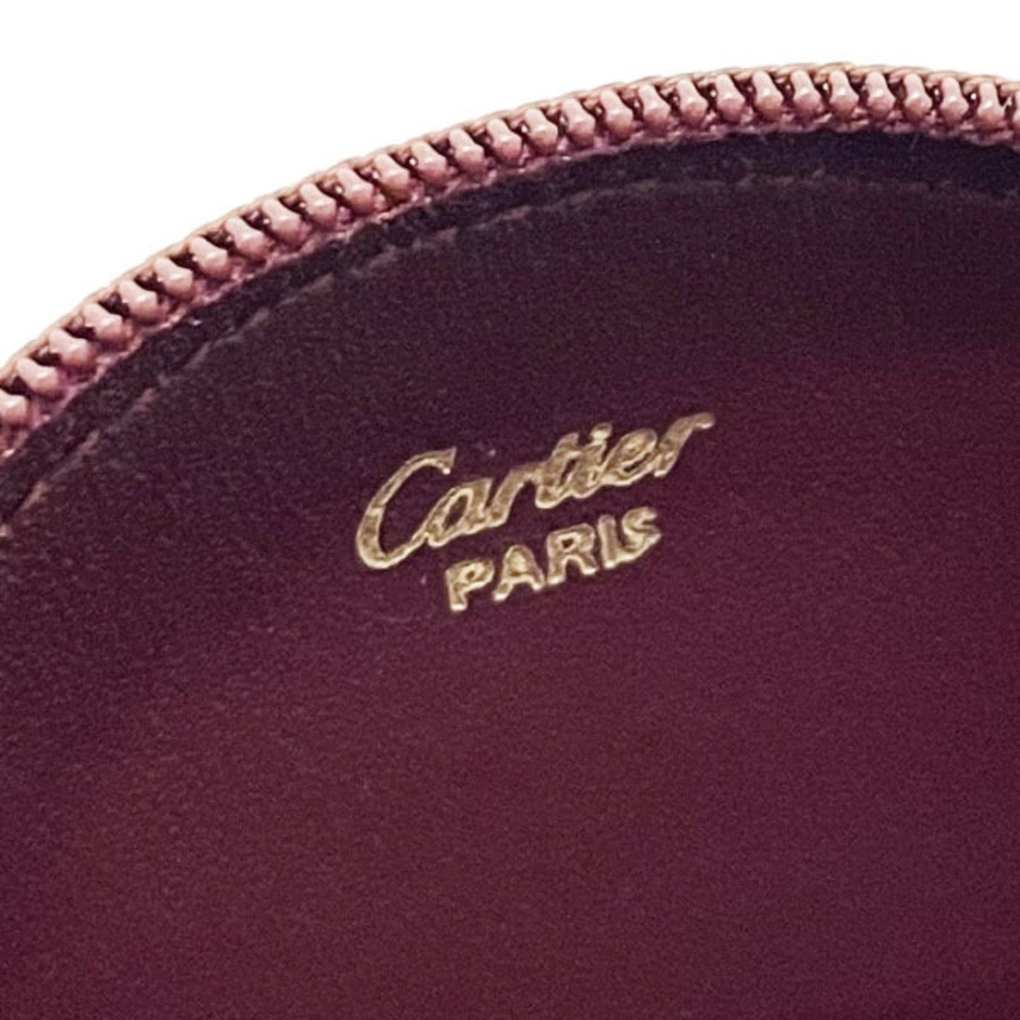 Cartier Coin Case Must Line Purse Leather Bordeaux Wine Red Maroon 2C Round Tt-13613