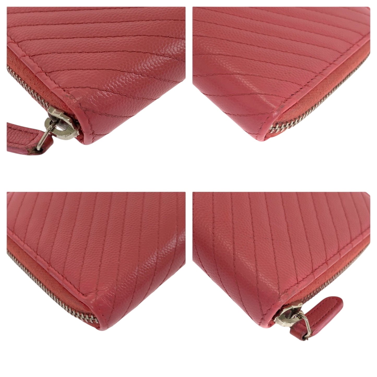 Chanel V Chevron Stitch Coco Mark Pink Gold Hardware Caviar Skin Long Wallet Round Zipper