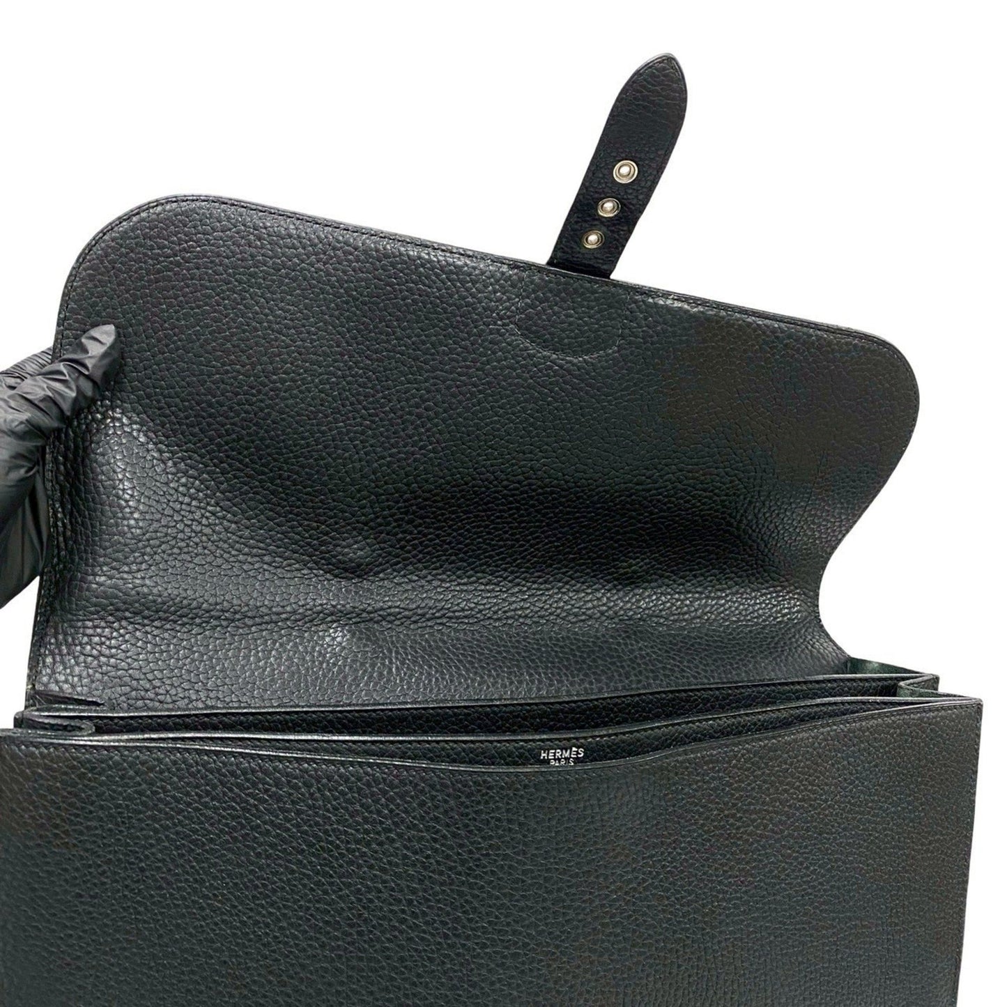 Hermes Sac A Depeche 41 Fjord Leather Business Briefcase In Black