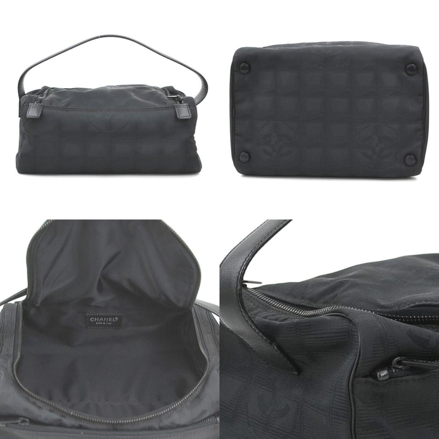 Chanel Handbag Vanity Bag New Travel Line Nylon Jacquard Black