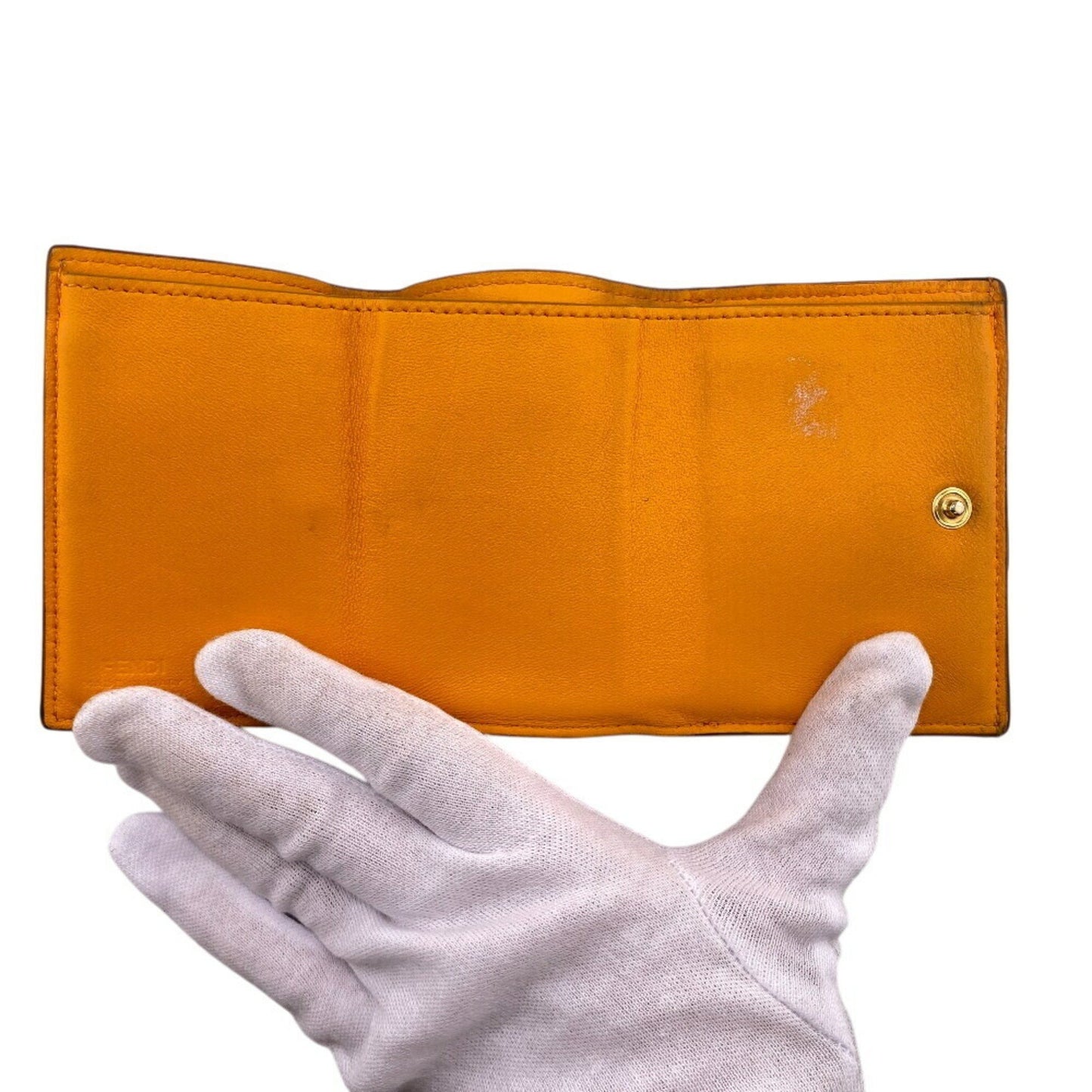 Fendi Bucket Micro Embossed Ff Tri-Fold Wallet In Orange