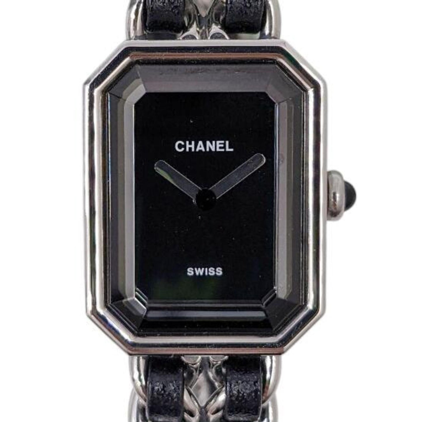 Chanel Premiere Silver Ss Black Dial M-L S Metal Fittings Leather Quartz H0451 Wristwatch