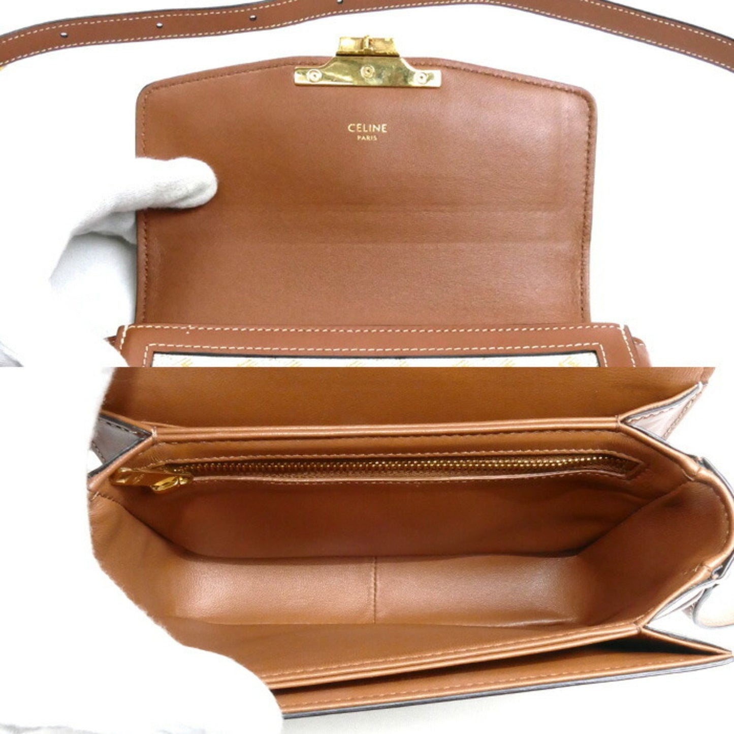 Celine Teen Triomphe Shoulder Bag White Brown 188882Bz4.01Bc