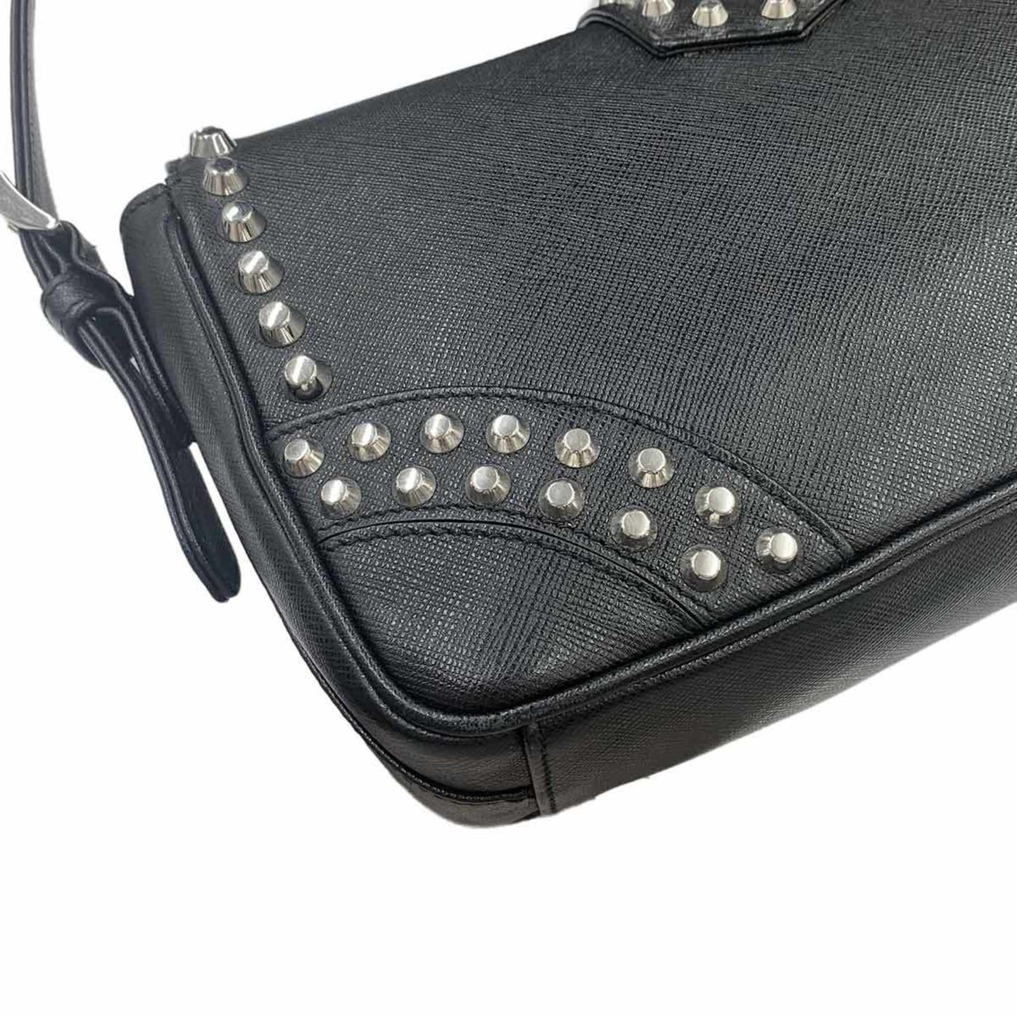 Prada Bejeweled Studded Shoulder Bag In Saffiano Leather (Black)