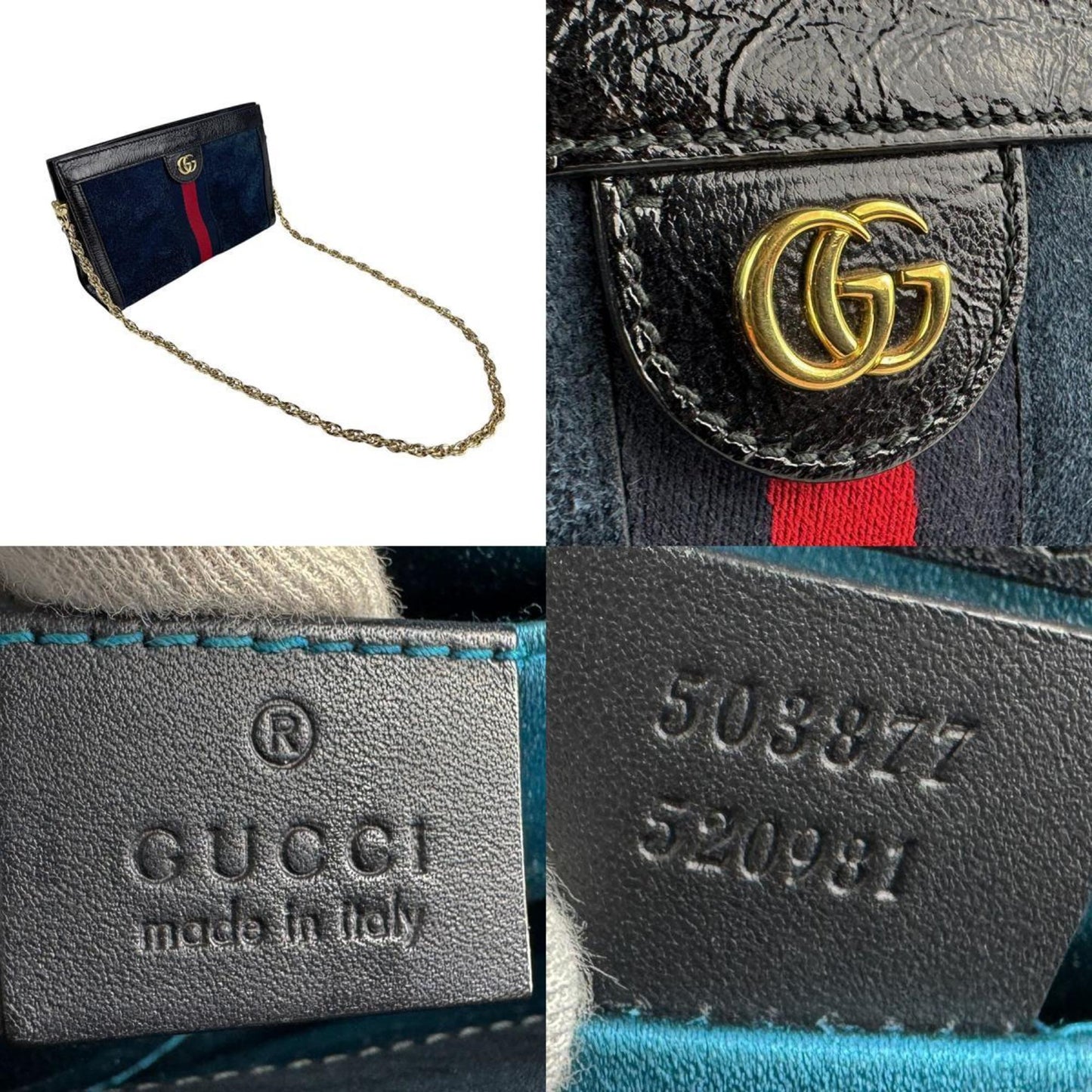 Gucci Ophidia Suede And Patent Leather Shoulder Bag In Navy Black