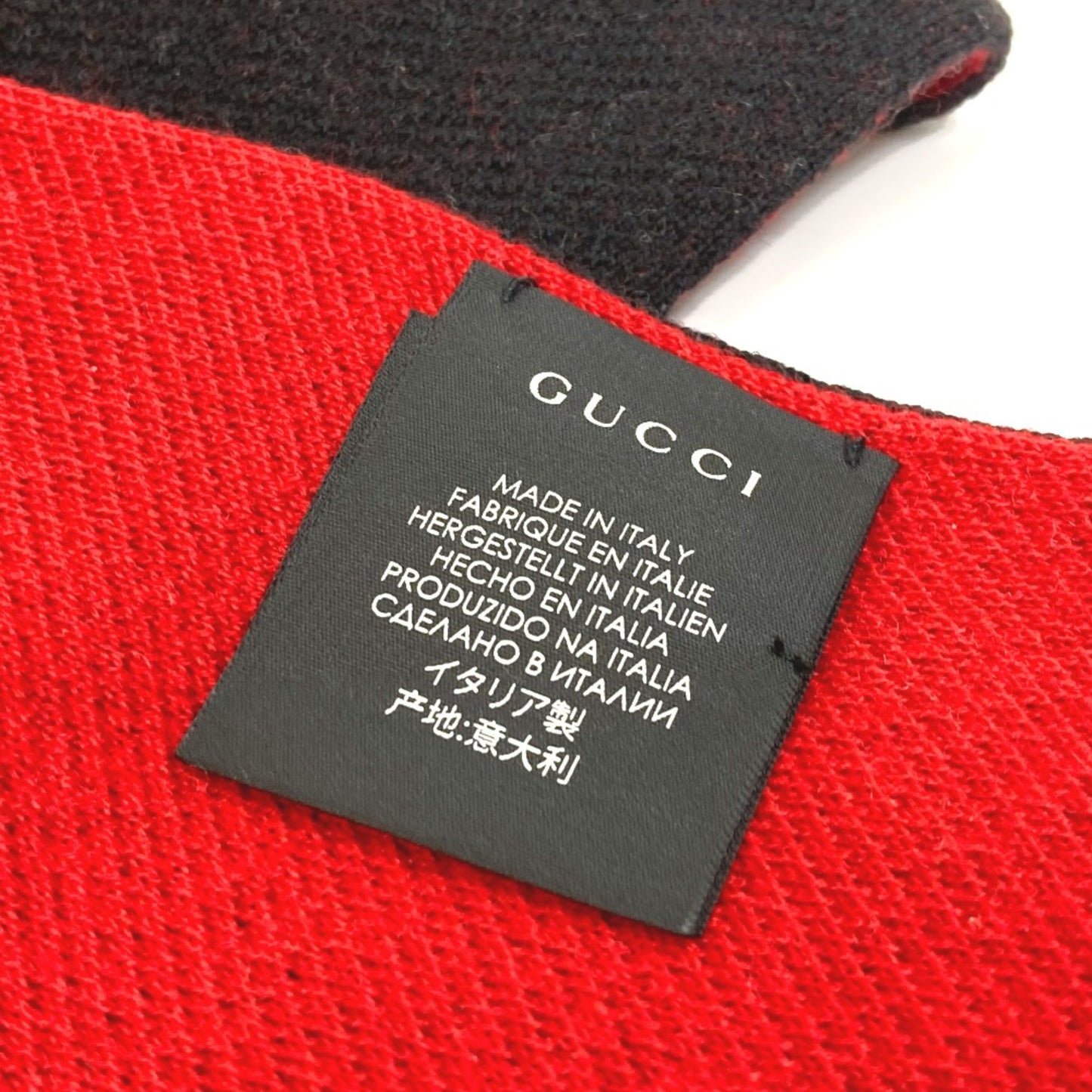 Gucci Be Loved Logo Fringe Scarf Black Red