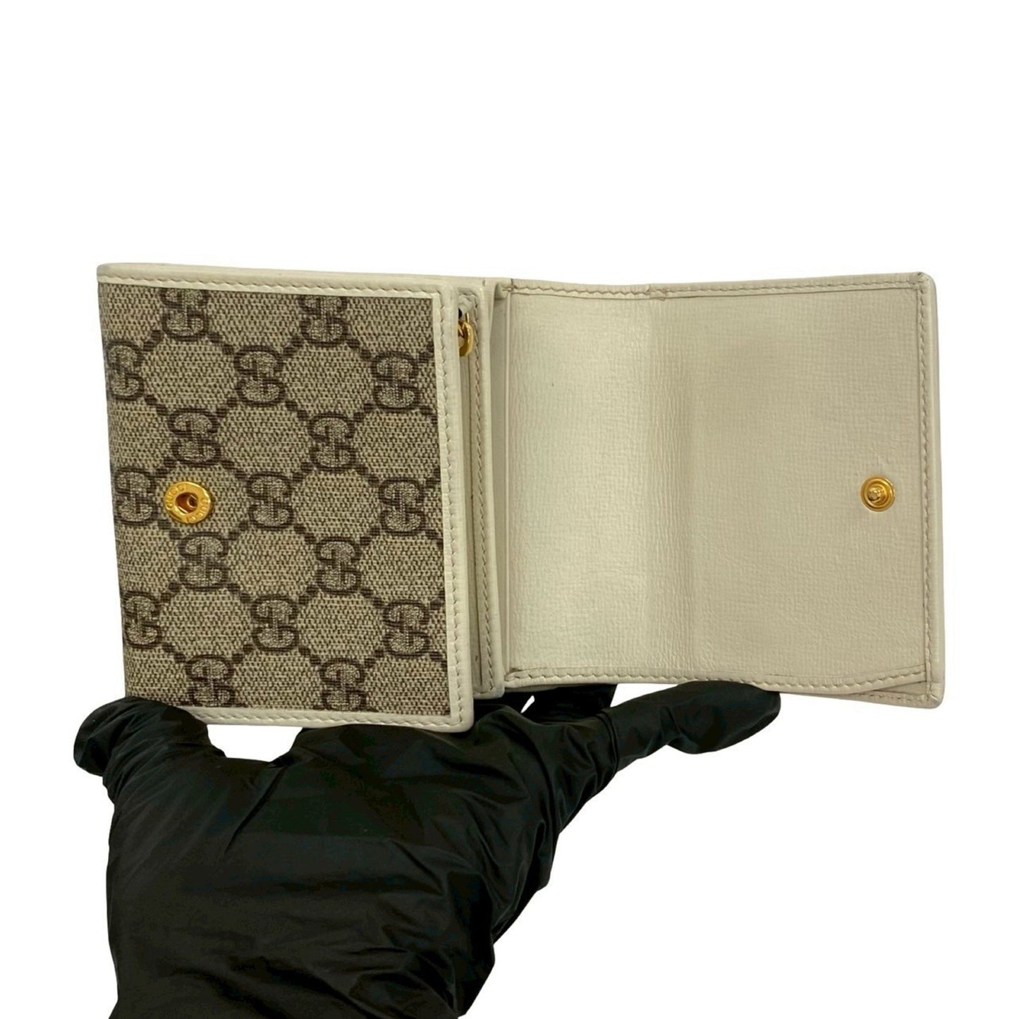 Gucci Gg Supreme Patterned Horsebit Leather Bifold Wallet/Mini Wallet Case In Brown