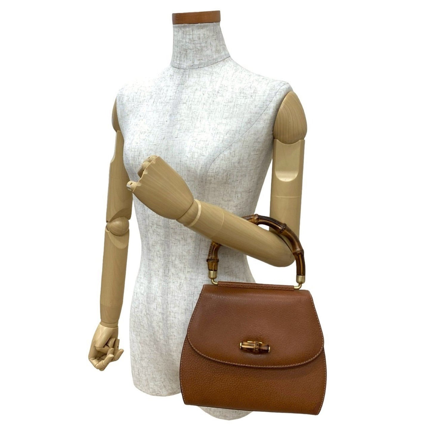 Gucci Old Gucci Vintage Bamboo Leather Turnlock Handbag/Mini Tote Bag Brown 26643