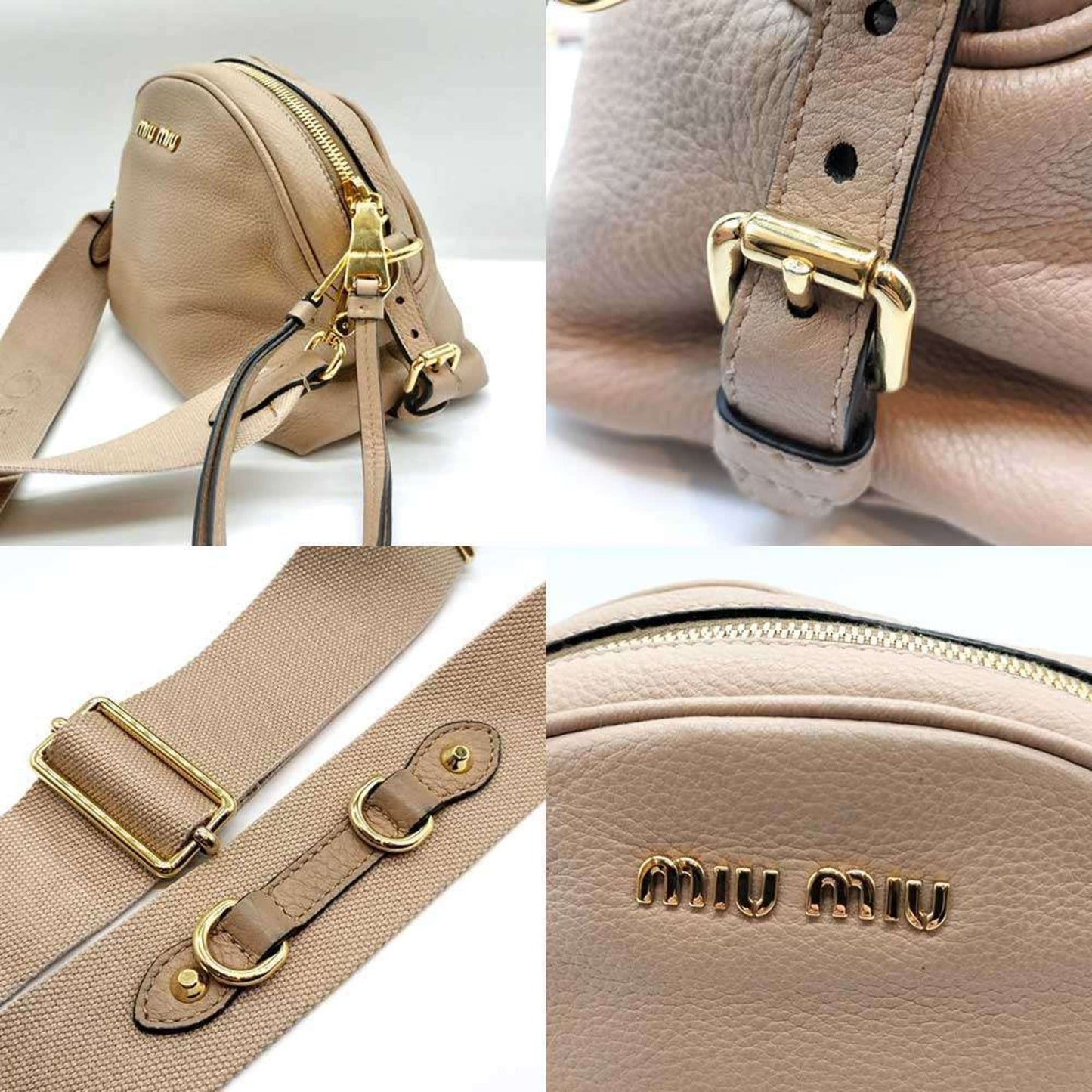Miu Miu Miu Shoulder Bag Pochette Beige Leather 2-Way Clutch Second 5Bh092