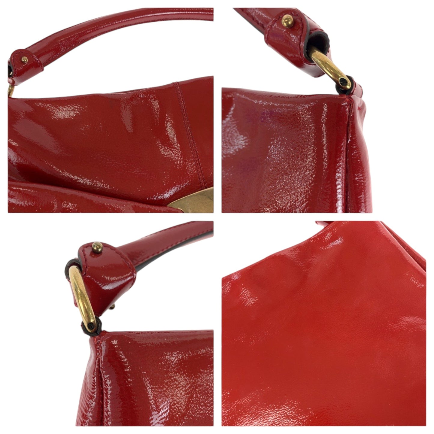 Salvatore Ferragamo Vara Red Gold Hardware Patent Leather Hobo Shoulder Bag Handbag 2Way