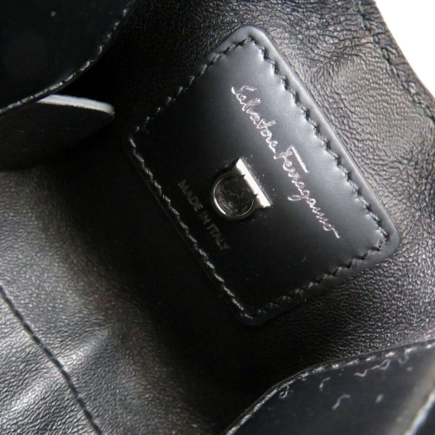 Like New Salvatore Ferragamo Gancini Trifoglio Leather Black Handbag