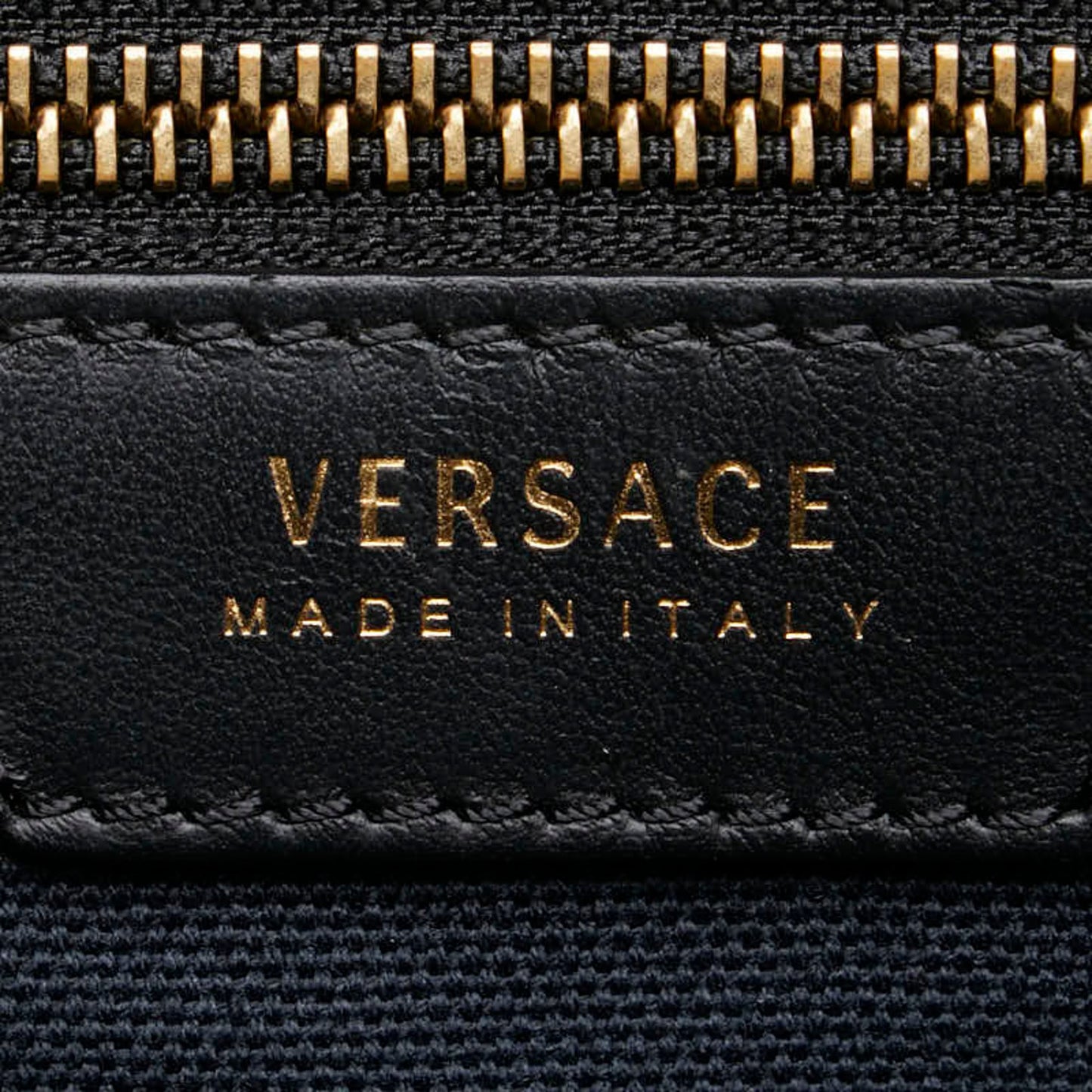 Versace Handbag Tote Bag Navy Canvas Leather