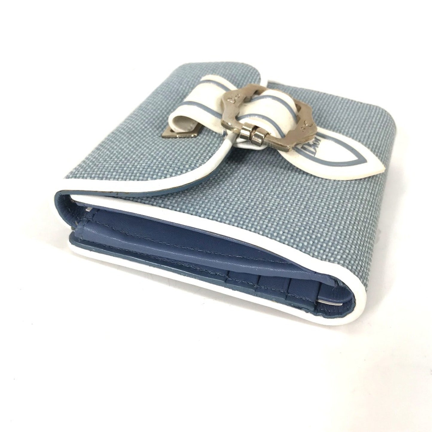 Christian Dior Bicolor Logo Compact Wallet Folded Wallet Blue