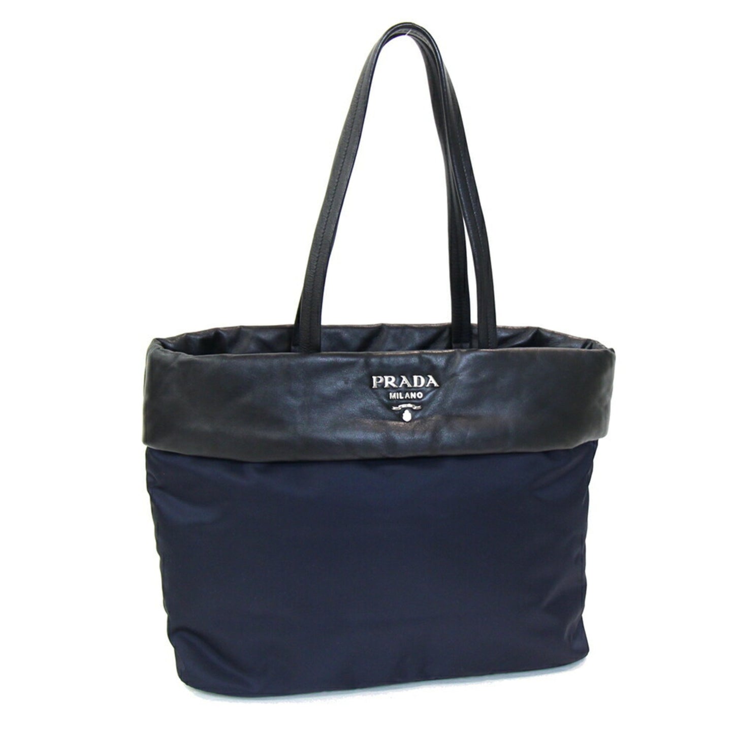 Prada Tote Bag 1Bg225 Navy Black Nylon Leather Shoulder